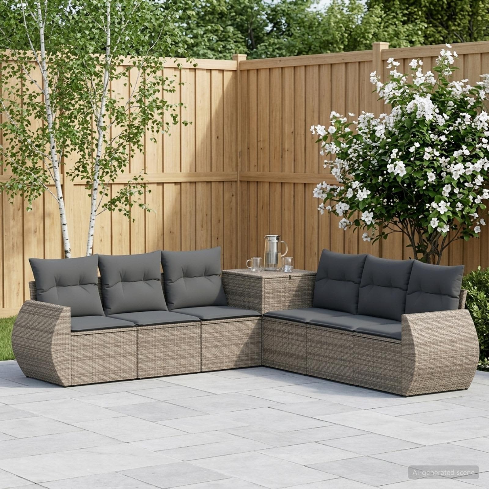 Sofa Set 7 stk. Grau und Dunkelgrau Polyrattan und Stahl