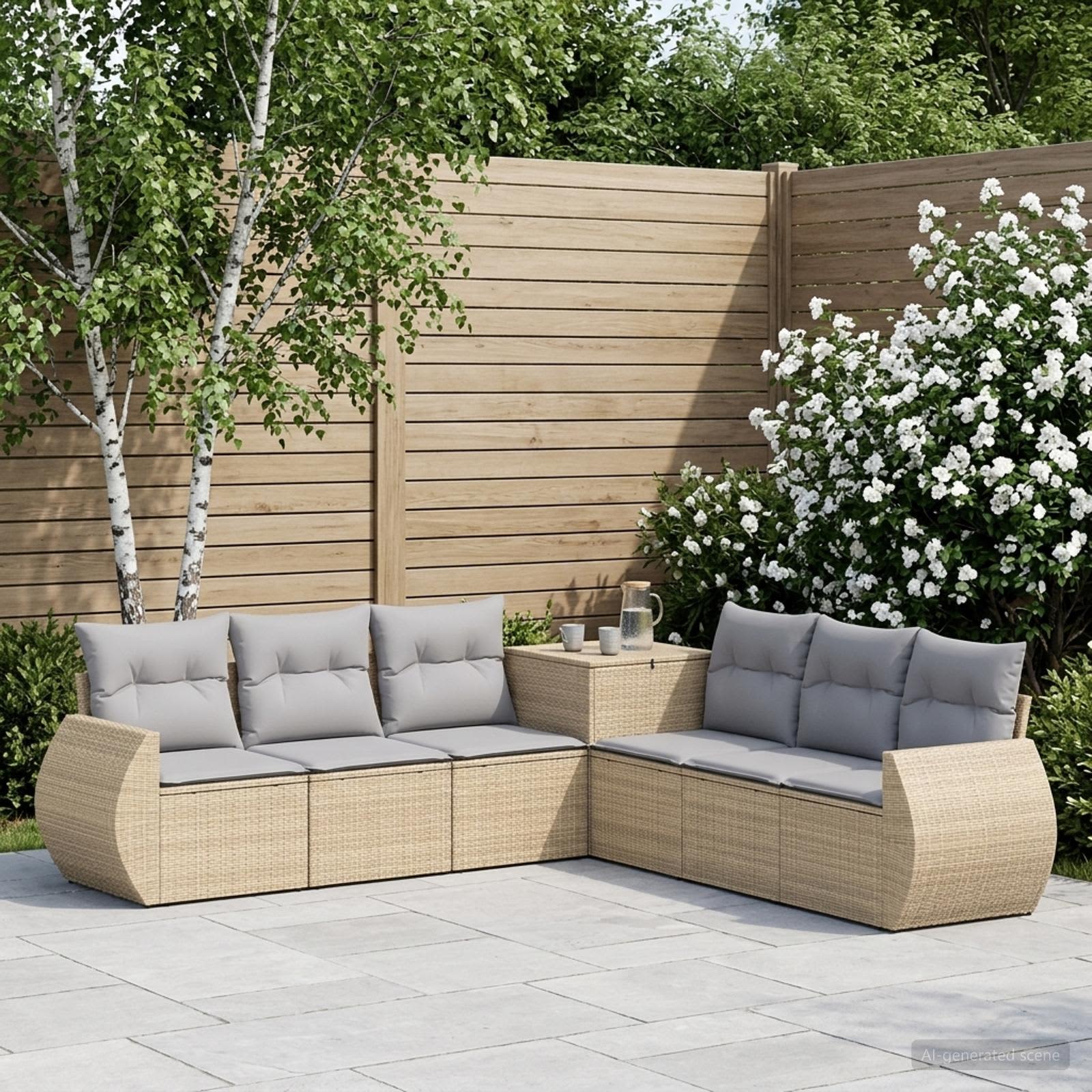 Sofa Set 7 stk. Beige und Hellgrau Polyrattan und Stahl