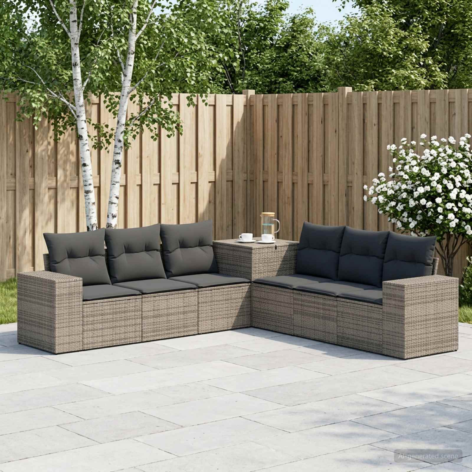Sofa Set 7 stk. Grau und Dunkelgrau Polyrattan und Stahl