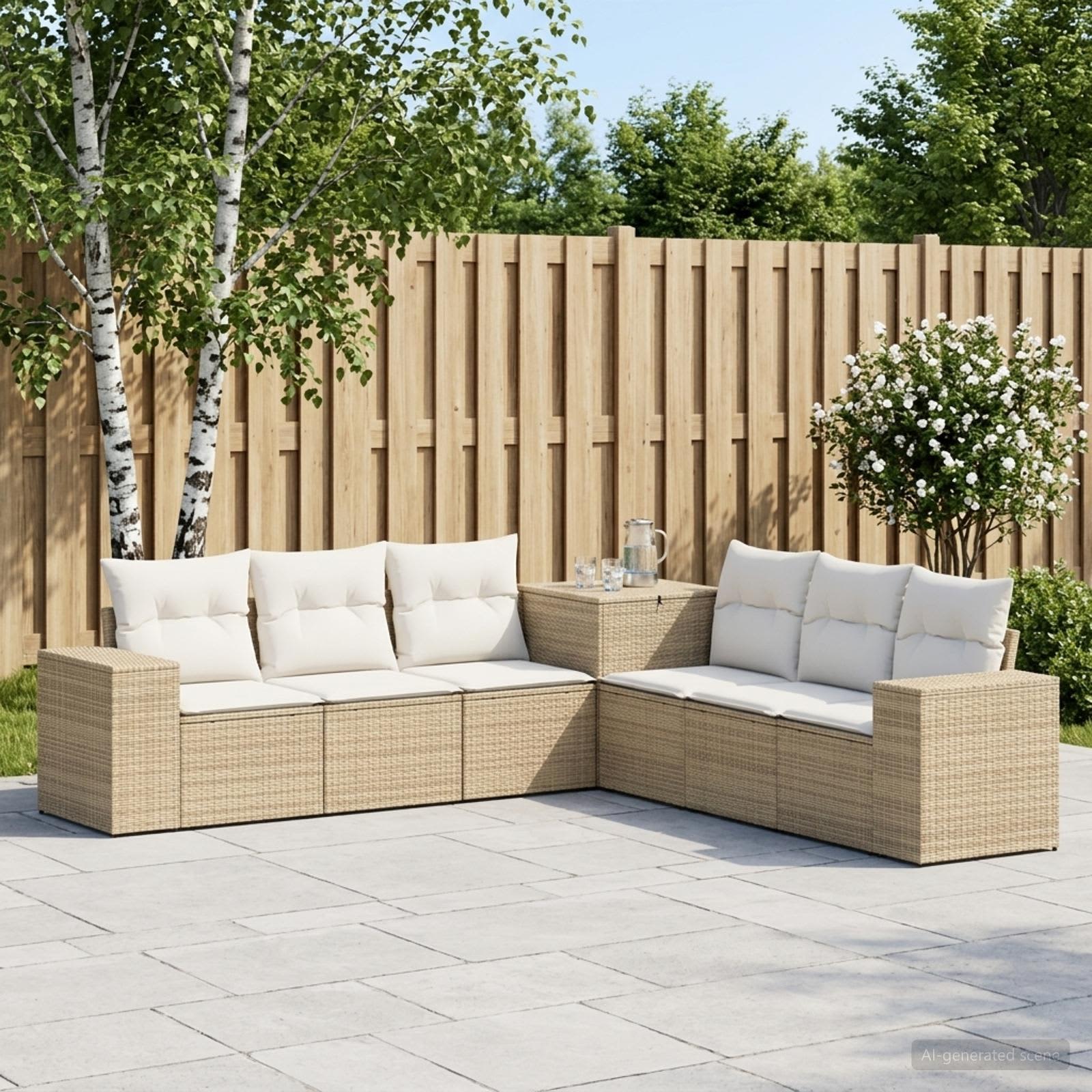 Sofa Set 7 stk. Beige und Cremeweiß Polyrattan und Stahl