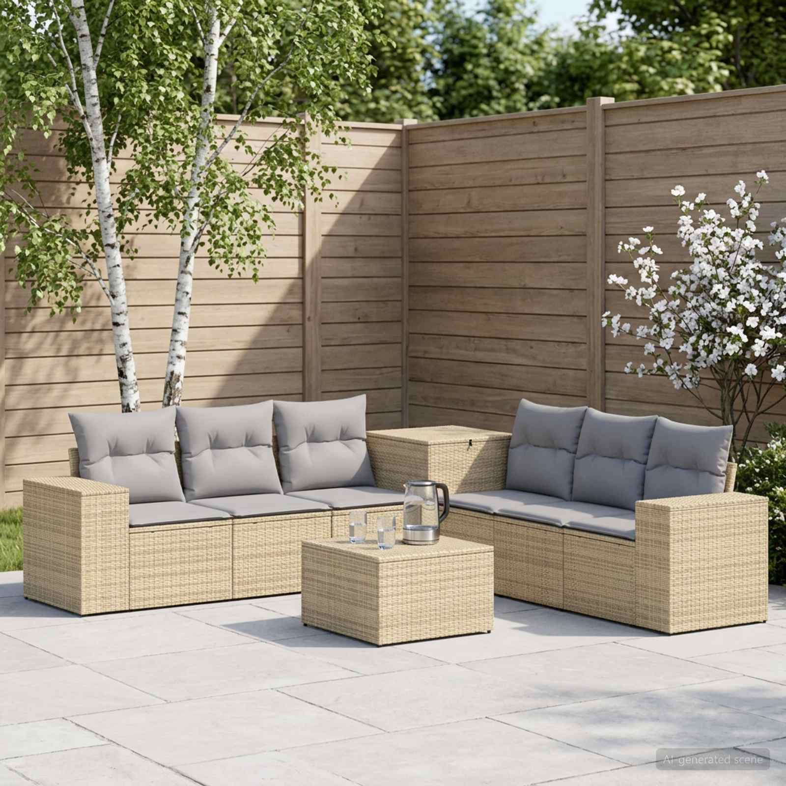 Sofa Set 7 stk. Beige und Hellgrau Polyrattan und Stahl