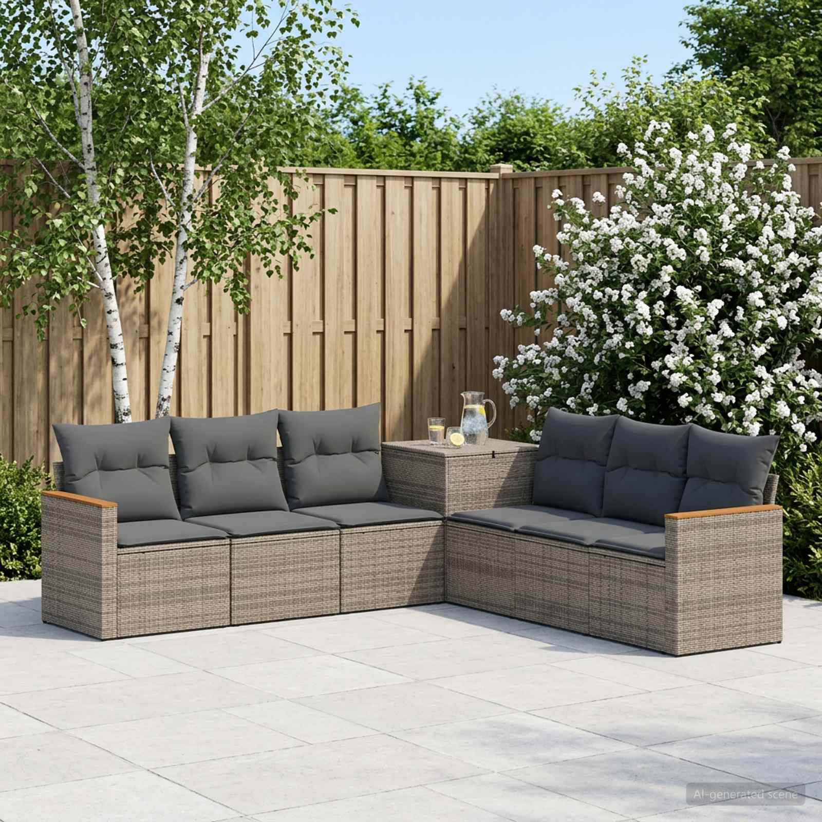 Sofa Set 7 stk. Grau und Dunkelgrau Polyrattan und Stahl
