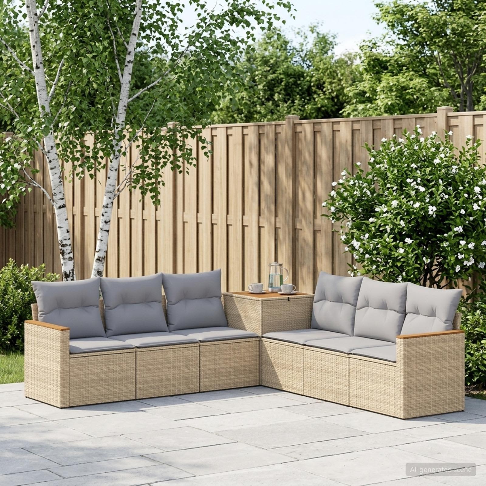 Sofa Set 7 stk. Beige und Hellgrau Polyrattan und Stahl