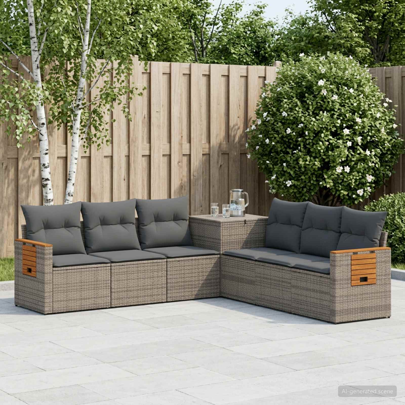 Sofa Set 7 stk. Grau und Dunkelgrau Polyrattan und Stahl