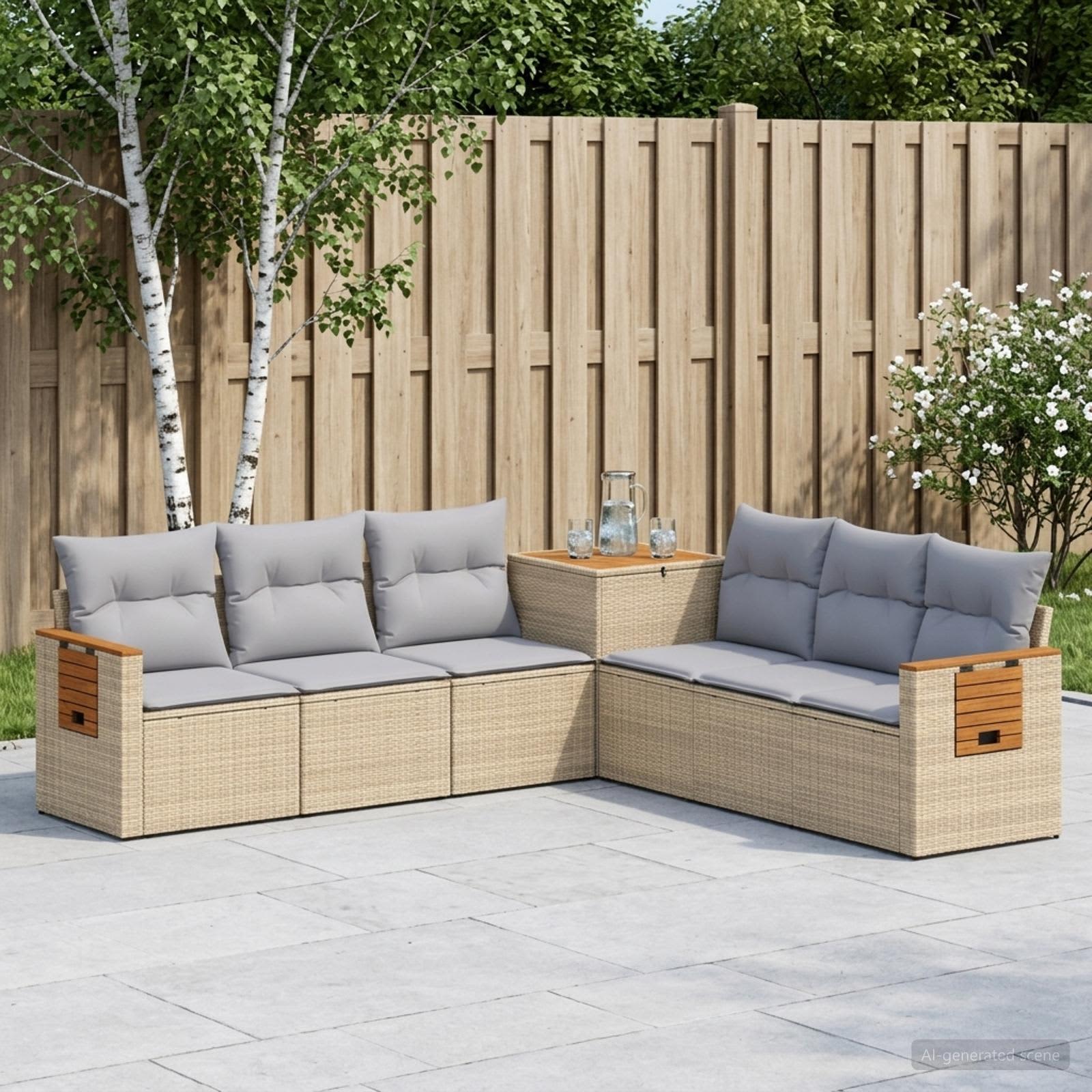 Sofa Set 7 stk. Beige und Hellgrau Polyrattan und Stahl