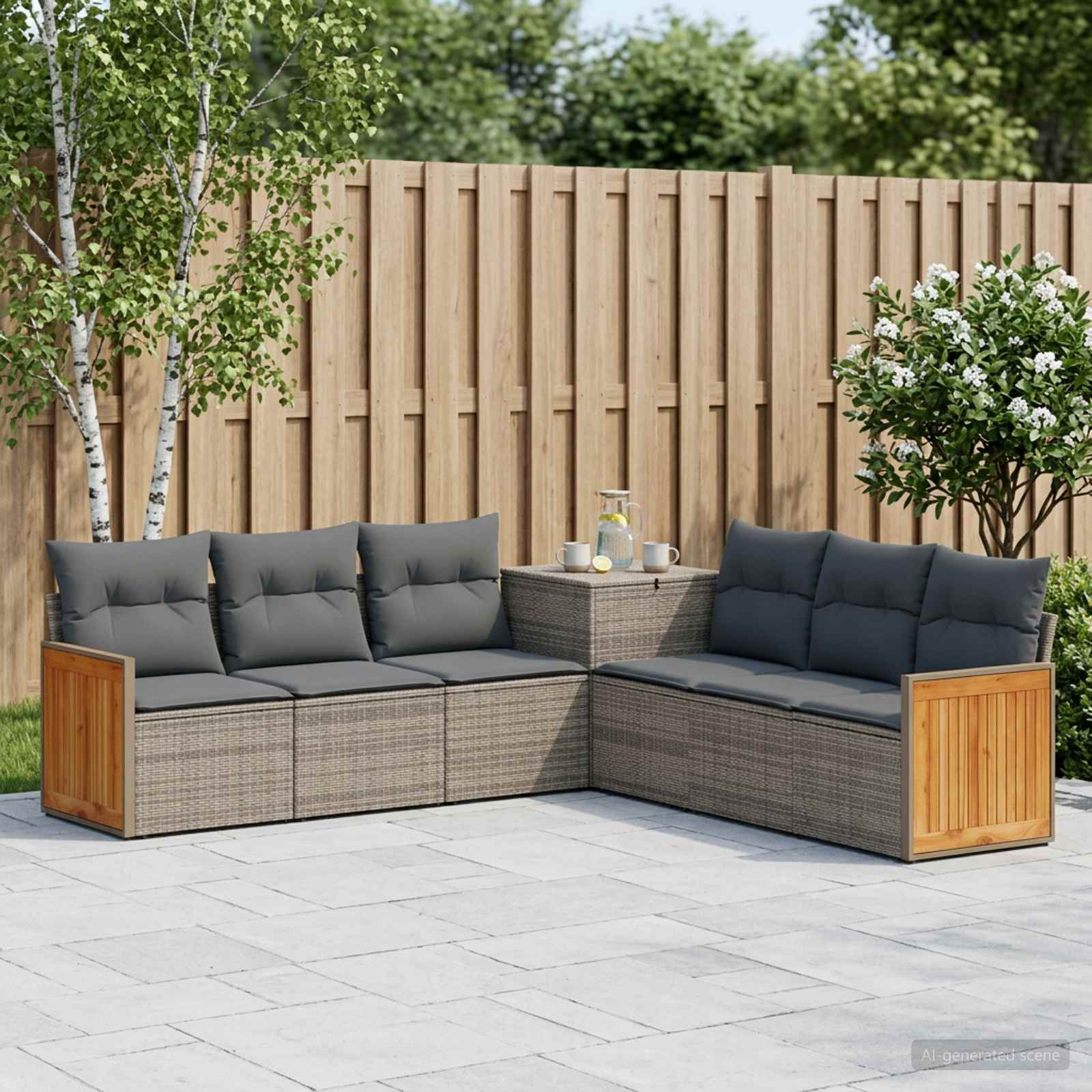 Sofa Set 7 stk. Grau und Dunkelgrau Polyrattan und Stahl