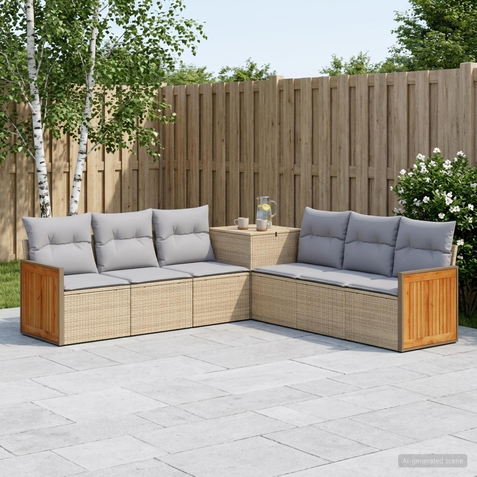 Sofa Set 7 stk. Beige und Hellgrau Polyrattan und Stahl