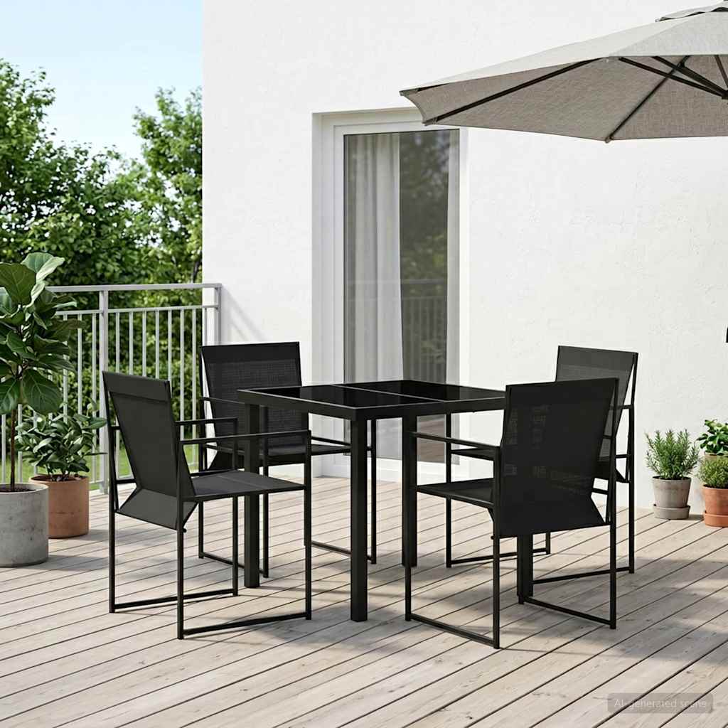 Garten Essgruppe 5 stk. Schwarz Textilene und Stahl