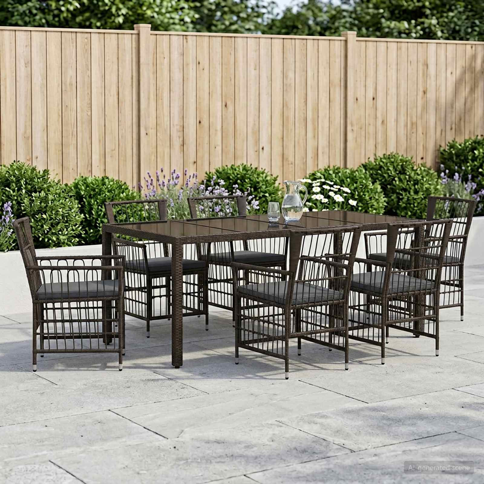 Outdoor-Essgruppe 7 stk. Schwarz Poly-Rattan