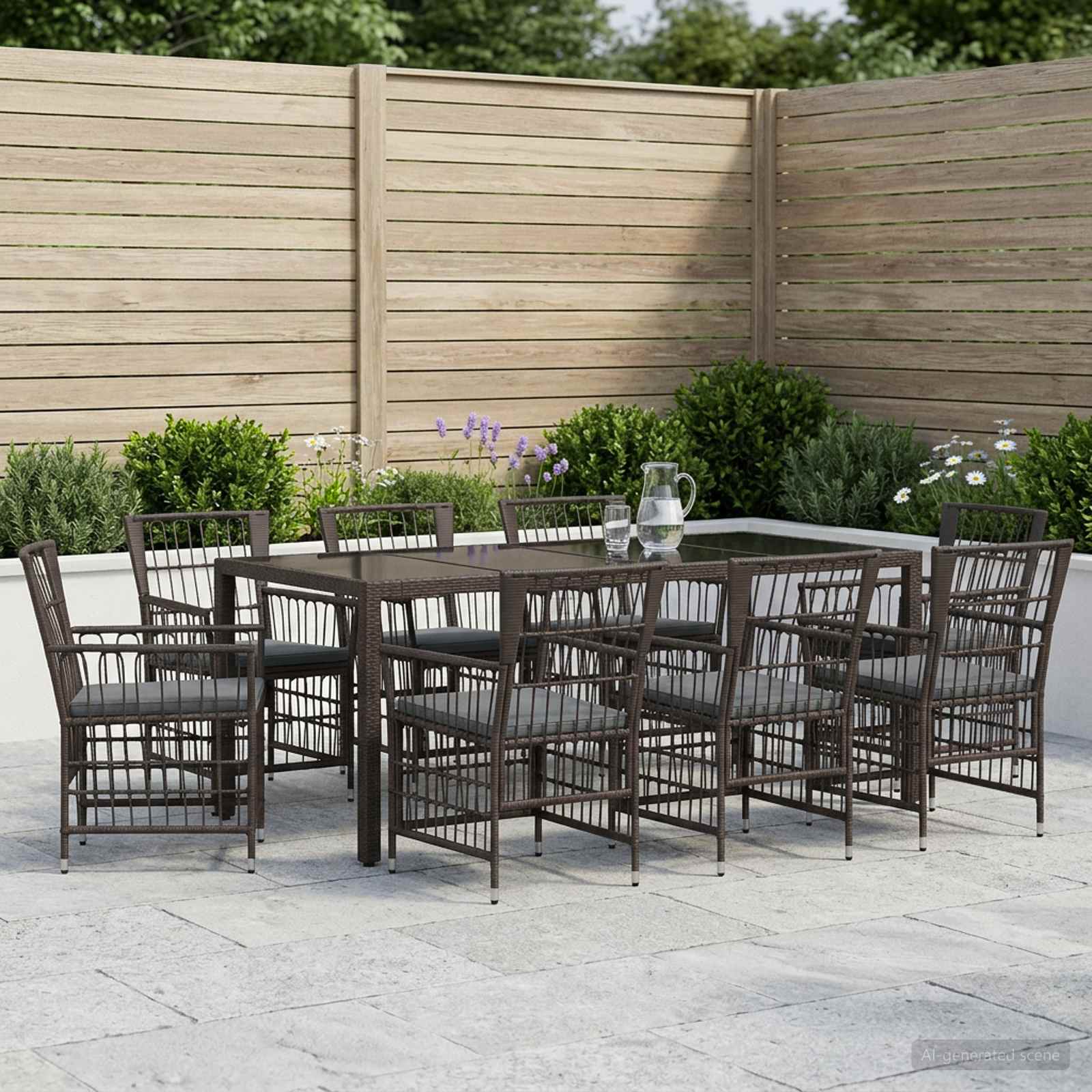 Outdoor-Essgruppe 9 stk. Schwarz Poly-Rattan
