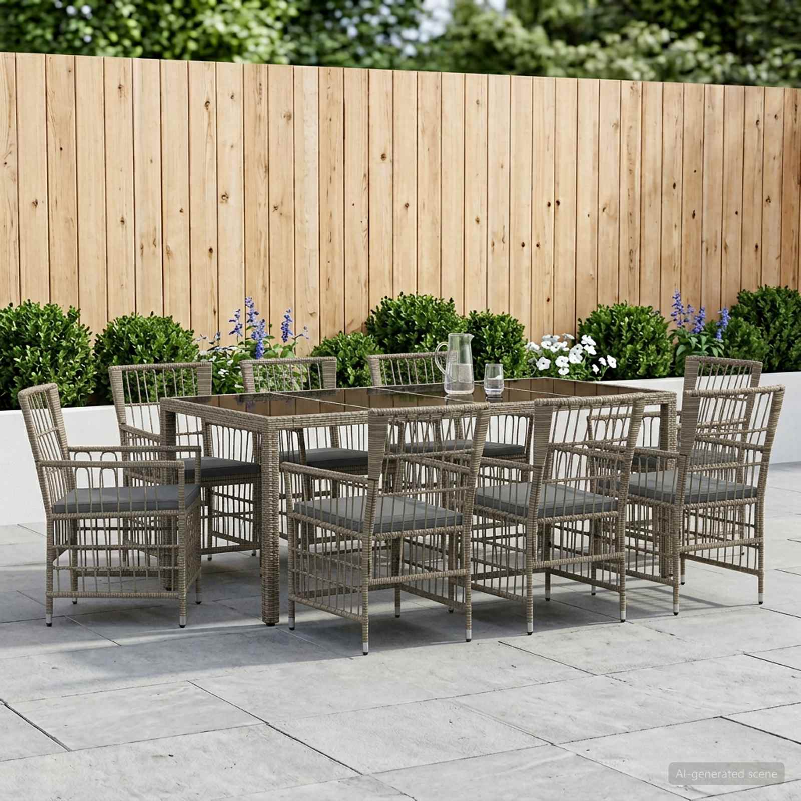 Outdoor-Essgruppe 9 stk. Grau Poly-Rattan