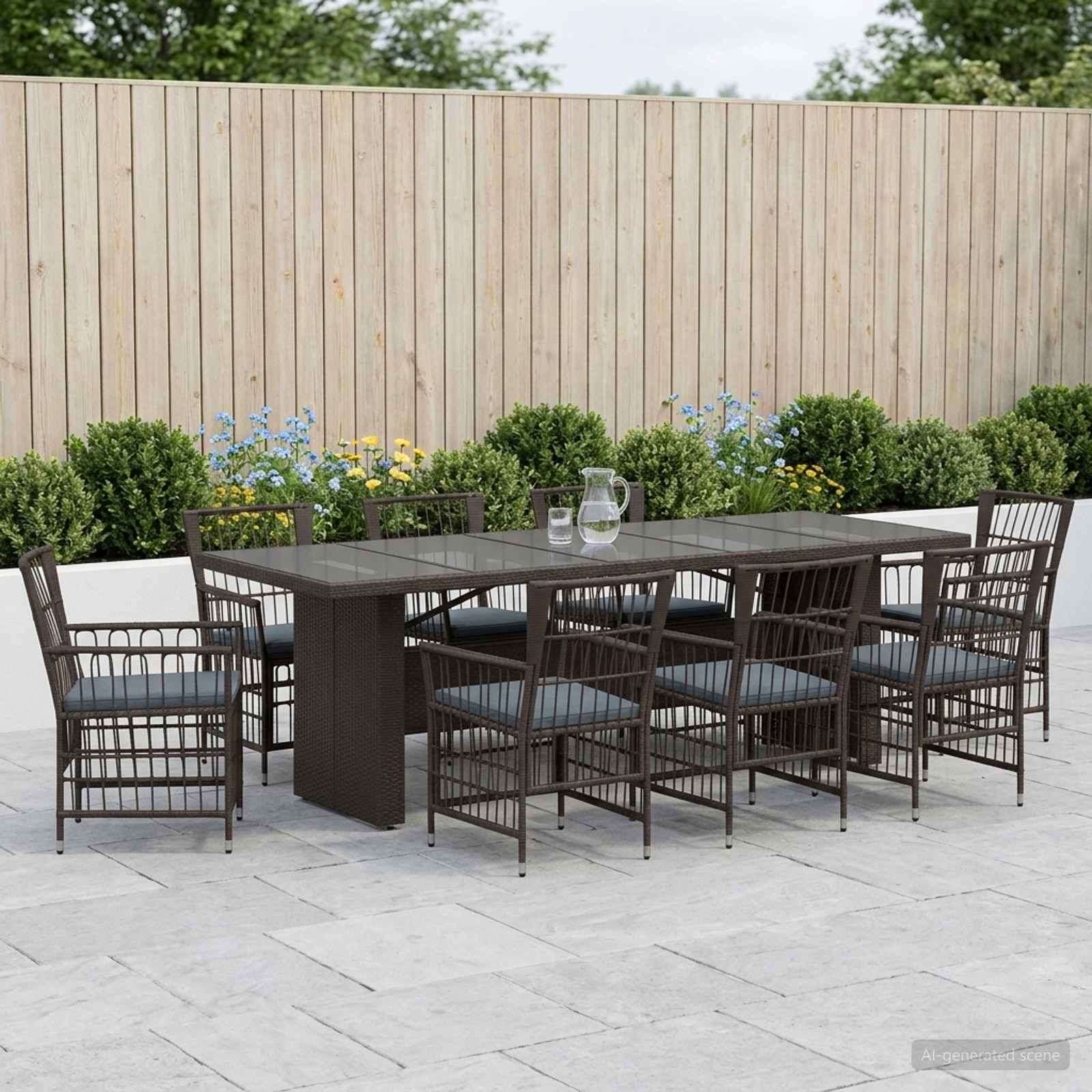 Outdoor-Essgruppe 9 stk. Schwarz Poly-Rattan