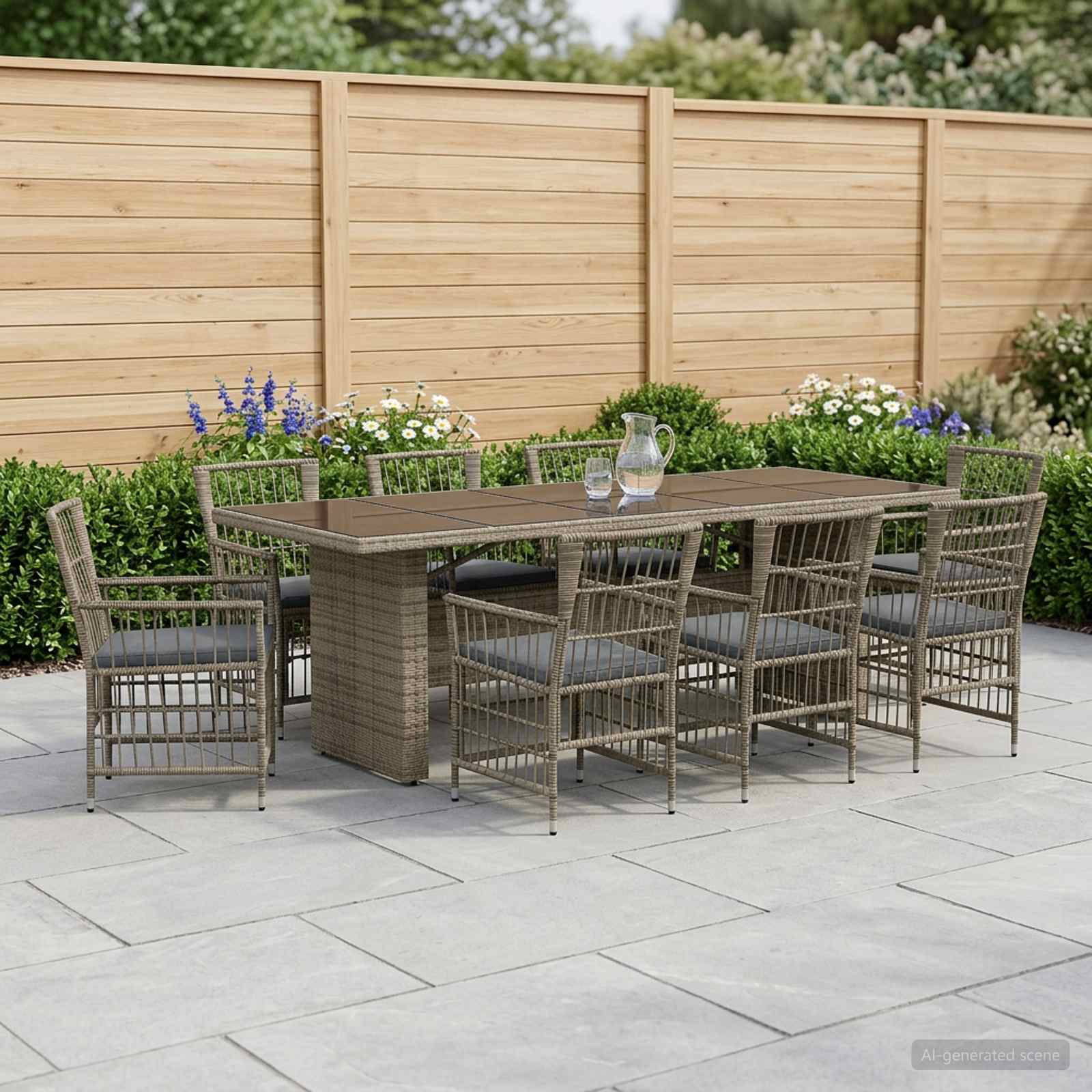Outdoor-Essgruppe 9 stk. Grau Poly-Rattan