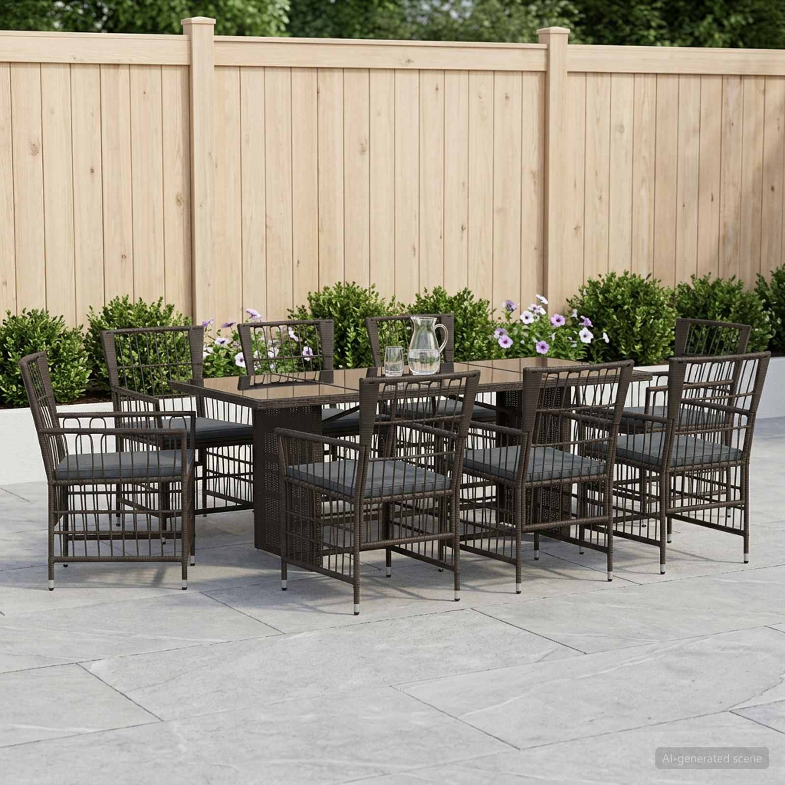 Outdoor-Essgruppe 9 stk. Schwarz Poly-Rattan