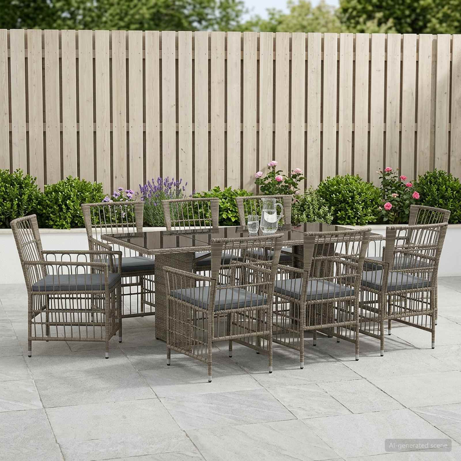 Outdoor-Essgruppe 9 stk. Grau Poly-Rattan