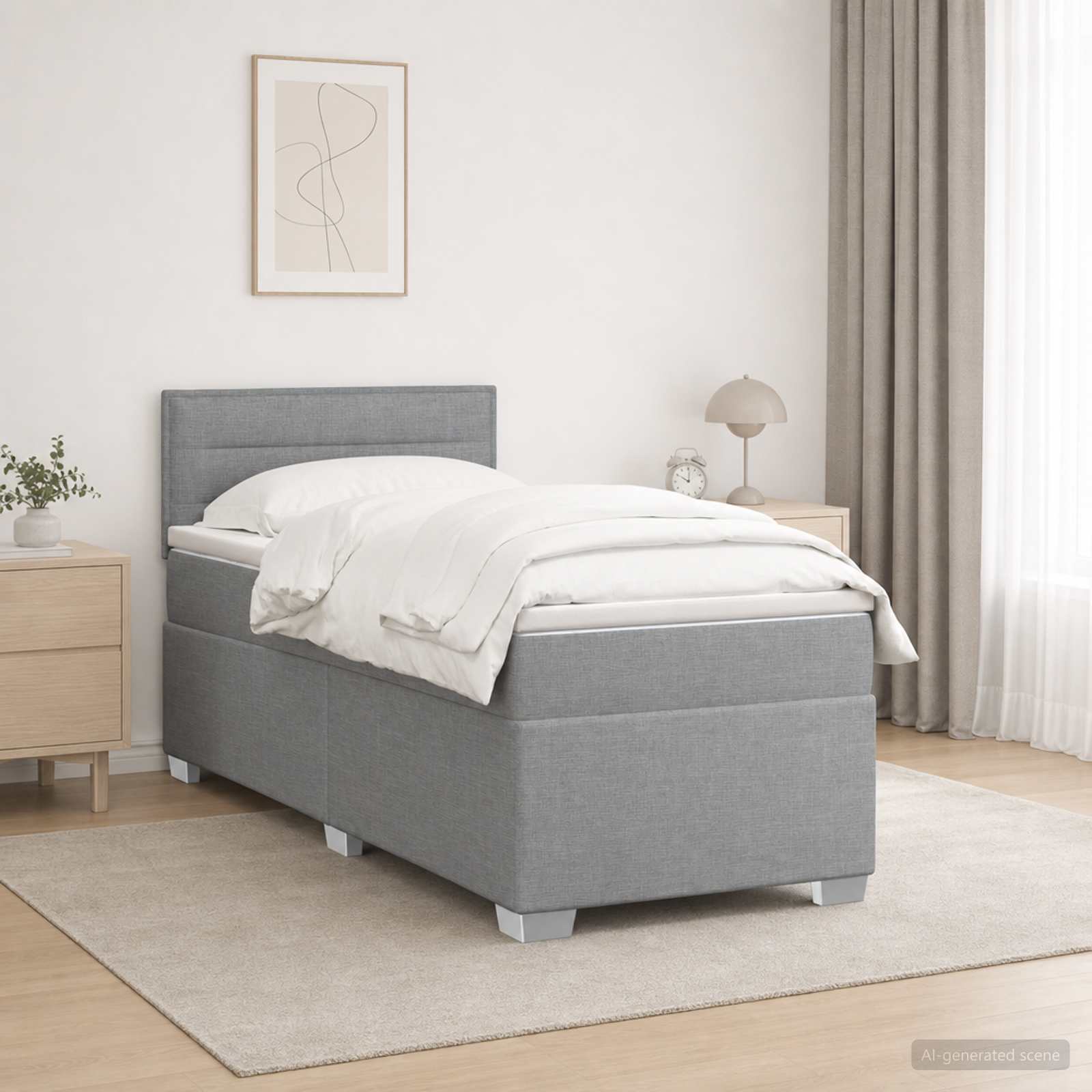 Boxspringbett mit Matratze Hellgrau 80 x 200 cm Stoff