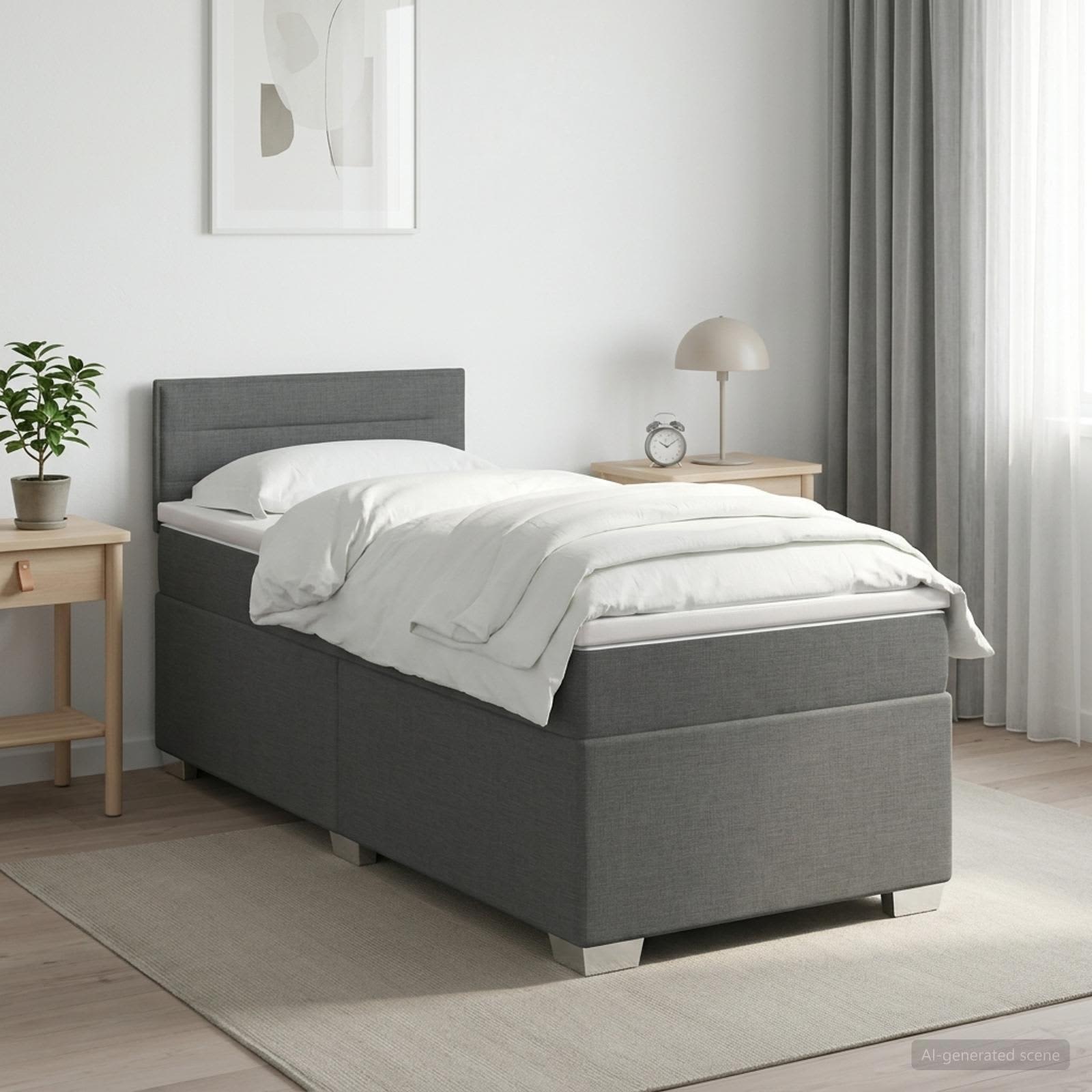 Boxspringbett mit Matratze Dunkelgrau 90 x 190 cm Stoff