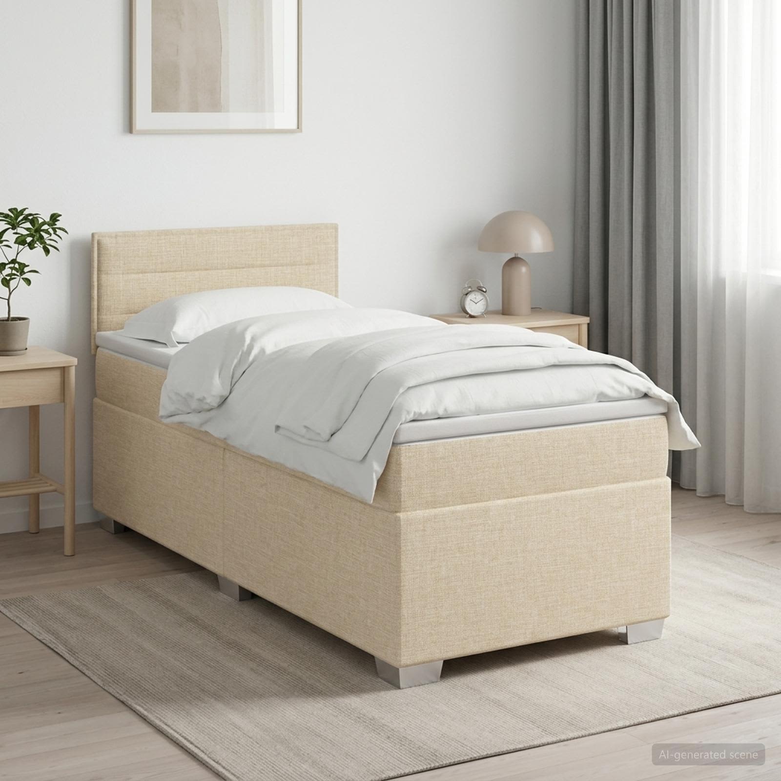 Boxspringbett mit Matratze mit Kopfteil Creme 80 x 200 cm Stoff