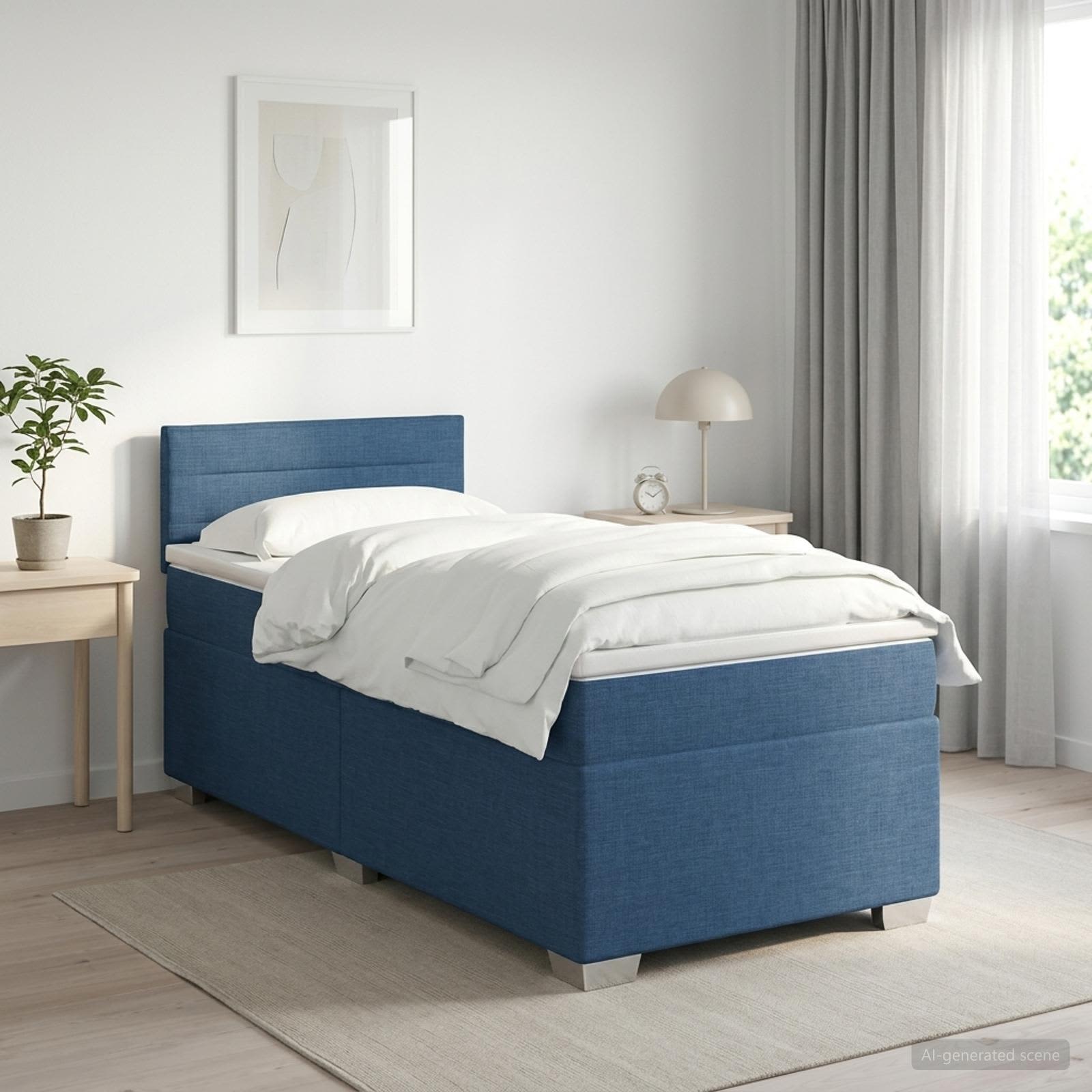 Boxspringbett mit Matratze mit Kopfteil Blau 100 x 200 cm Stoff