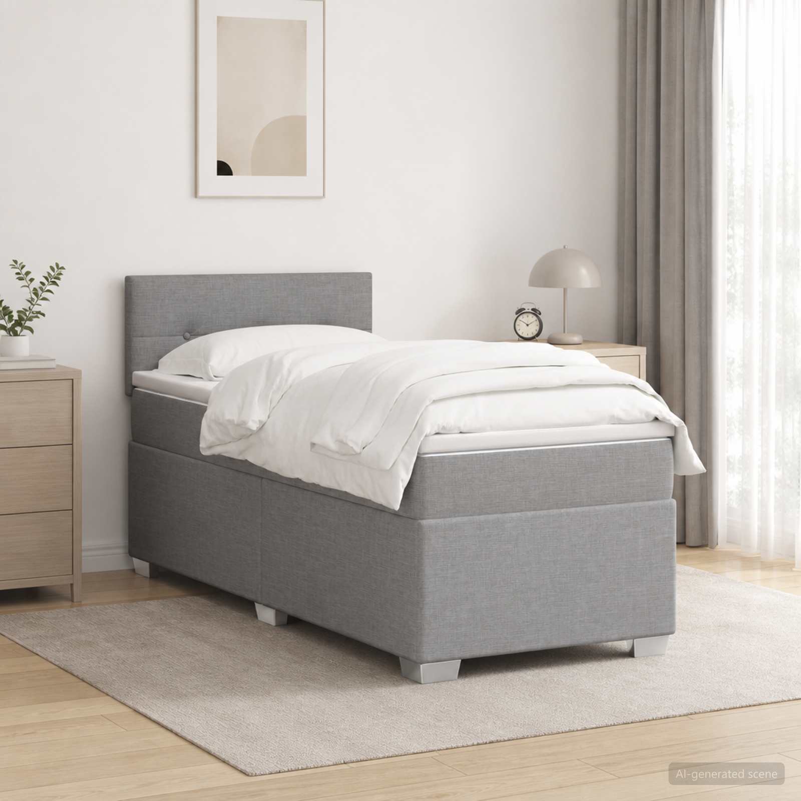 Boxspringbett mit Matratze Hellgrau 80 x 200 cm Stoff