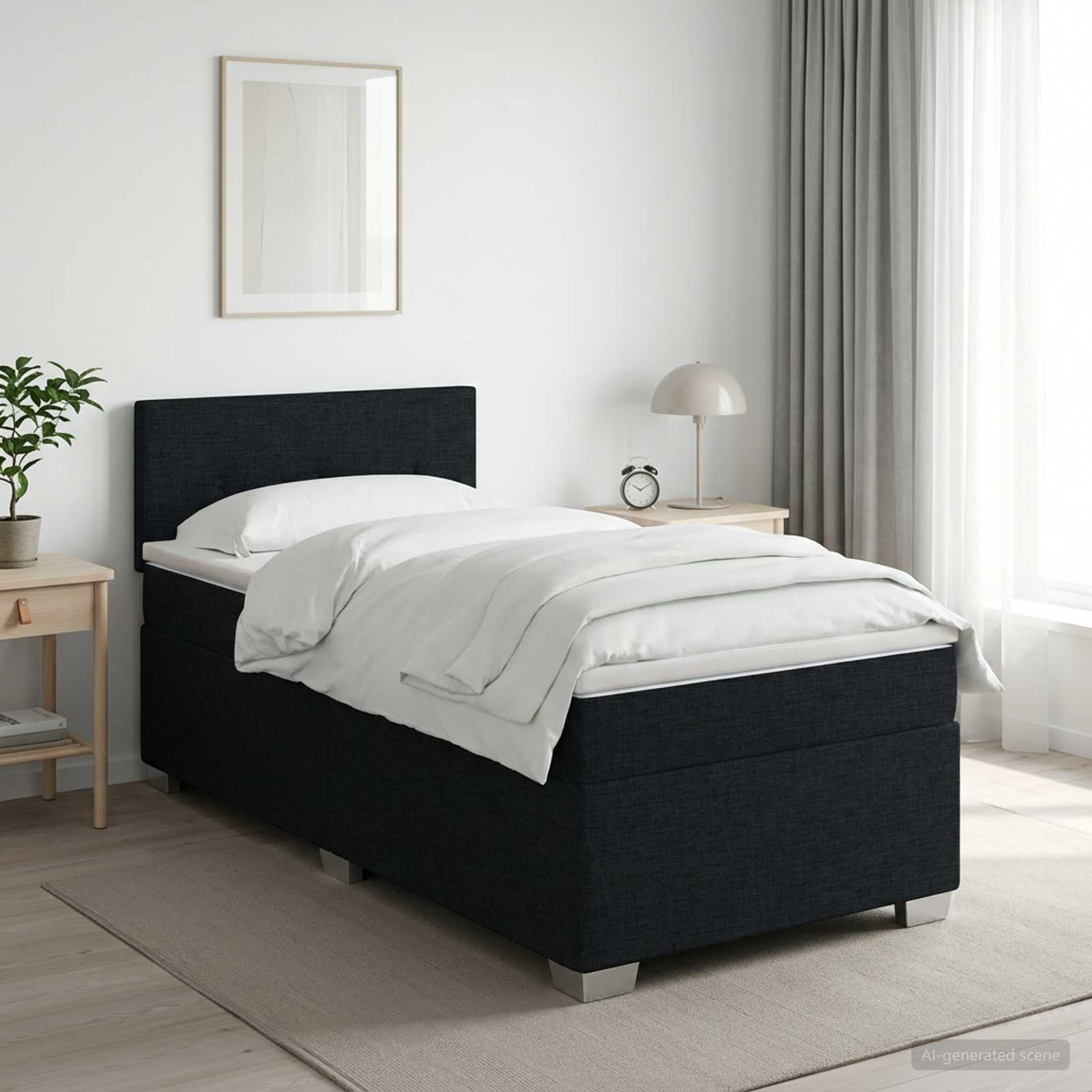 Boxspringbett mit Matratze Schwarz 80 x 200 cm Stoff