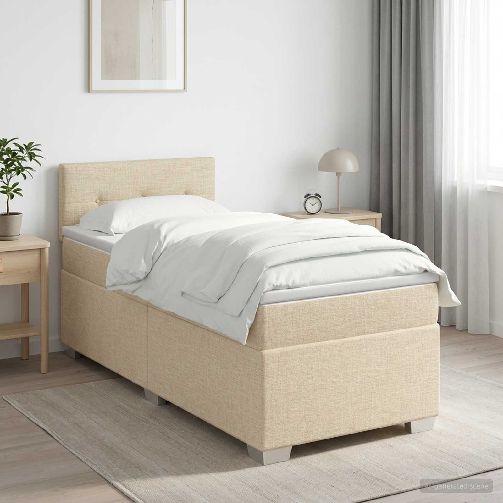 Boxspringbett mit Matratze mit Kopfteil Creme 90 x 190 cm Stoff
