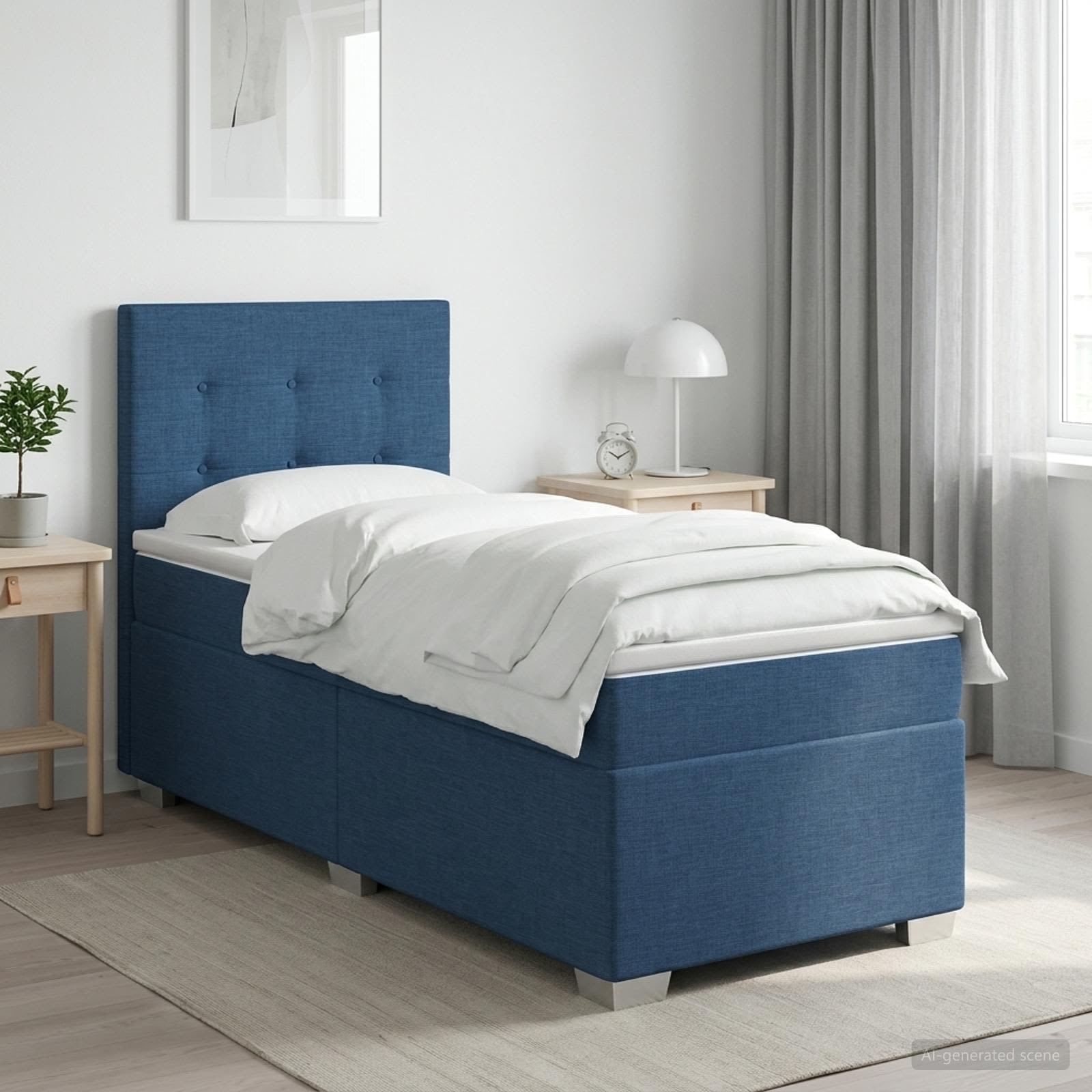 Boxspringbett mit Matratze mit Kopfteil Blau 90 x 200 cm Stoff