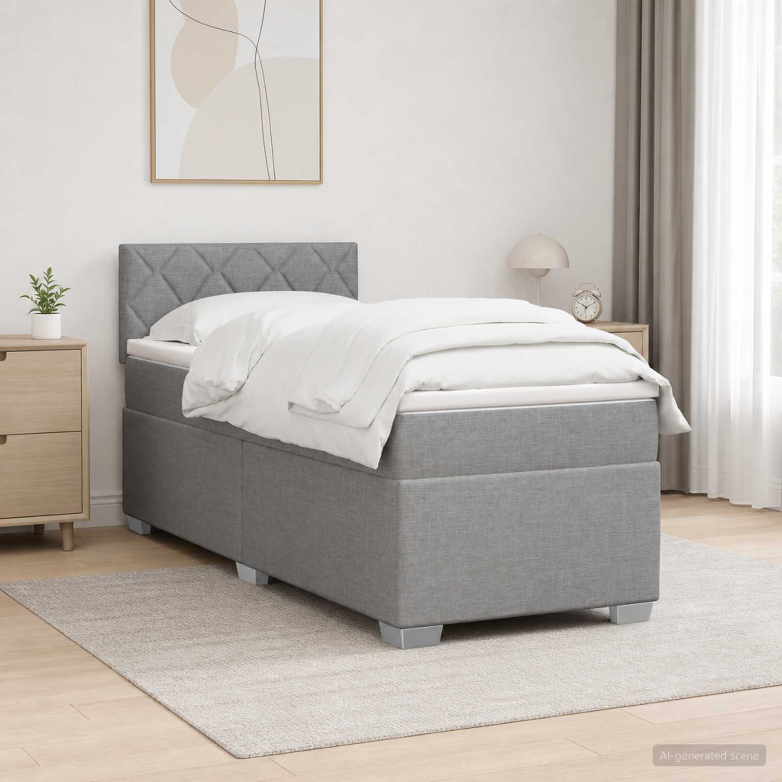 Boxspringbett mit Matratze Hellgrau 90 x 200 cm Stoff