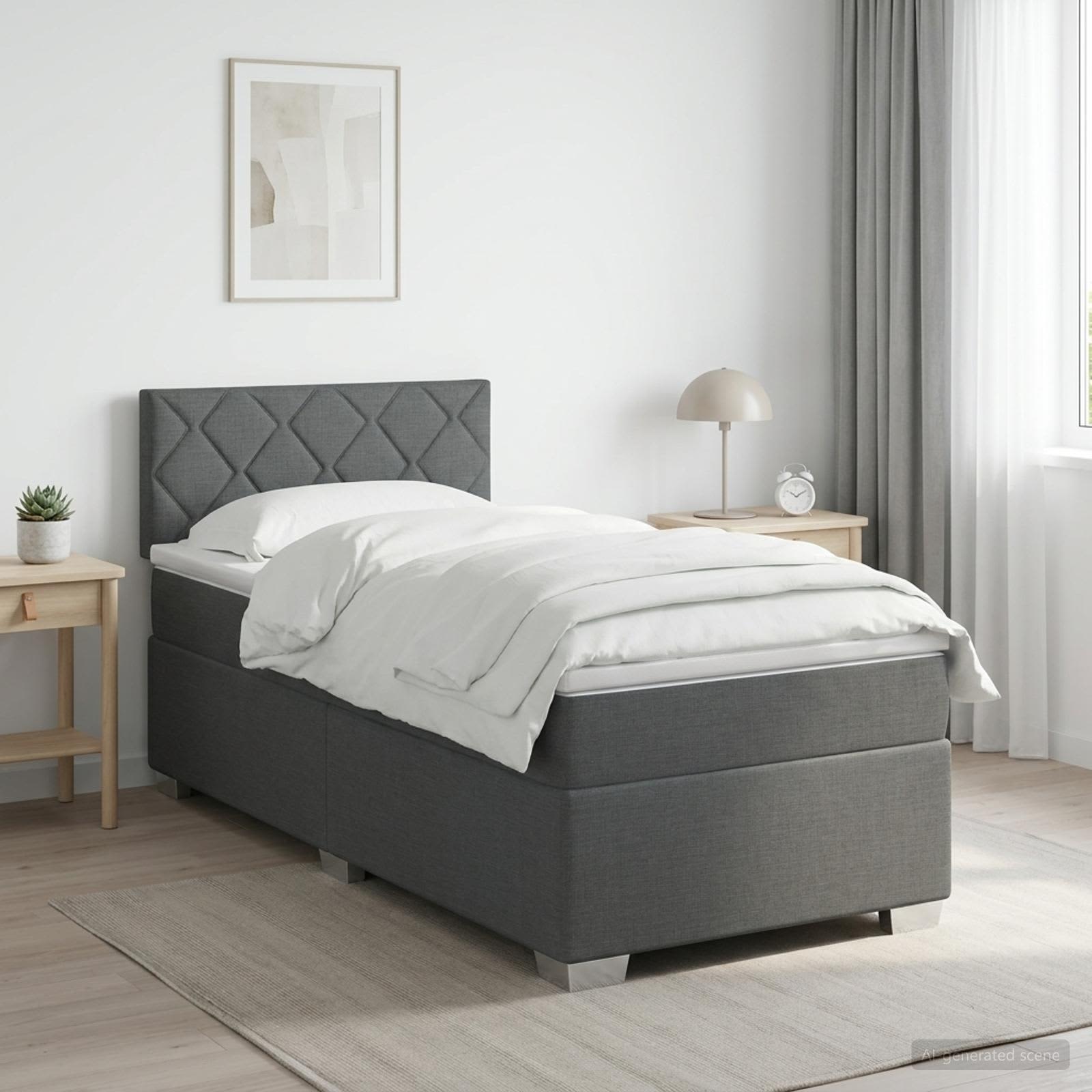 Boxspringbett mit Matratze Dunkelgrau 100 x 200 cm Stoff