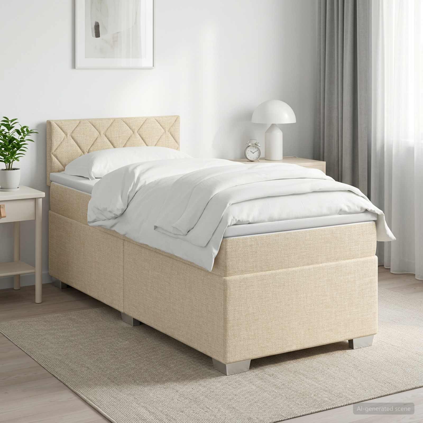 Boxspringbett mit Matratze mit Kopfteil Creme 80 x 200 cm Stoff