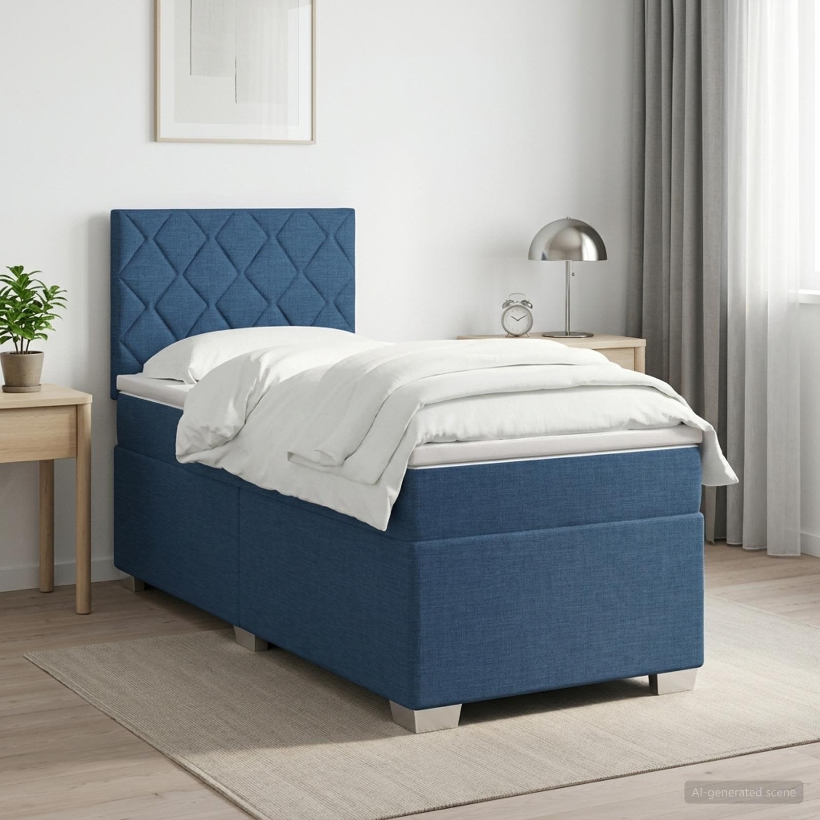 Boxspringbett mit Matratze mit Kopfteil Blau 100 x 200 cm Stoff