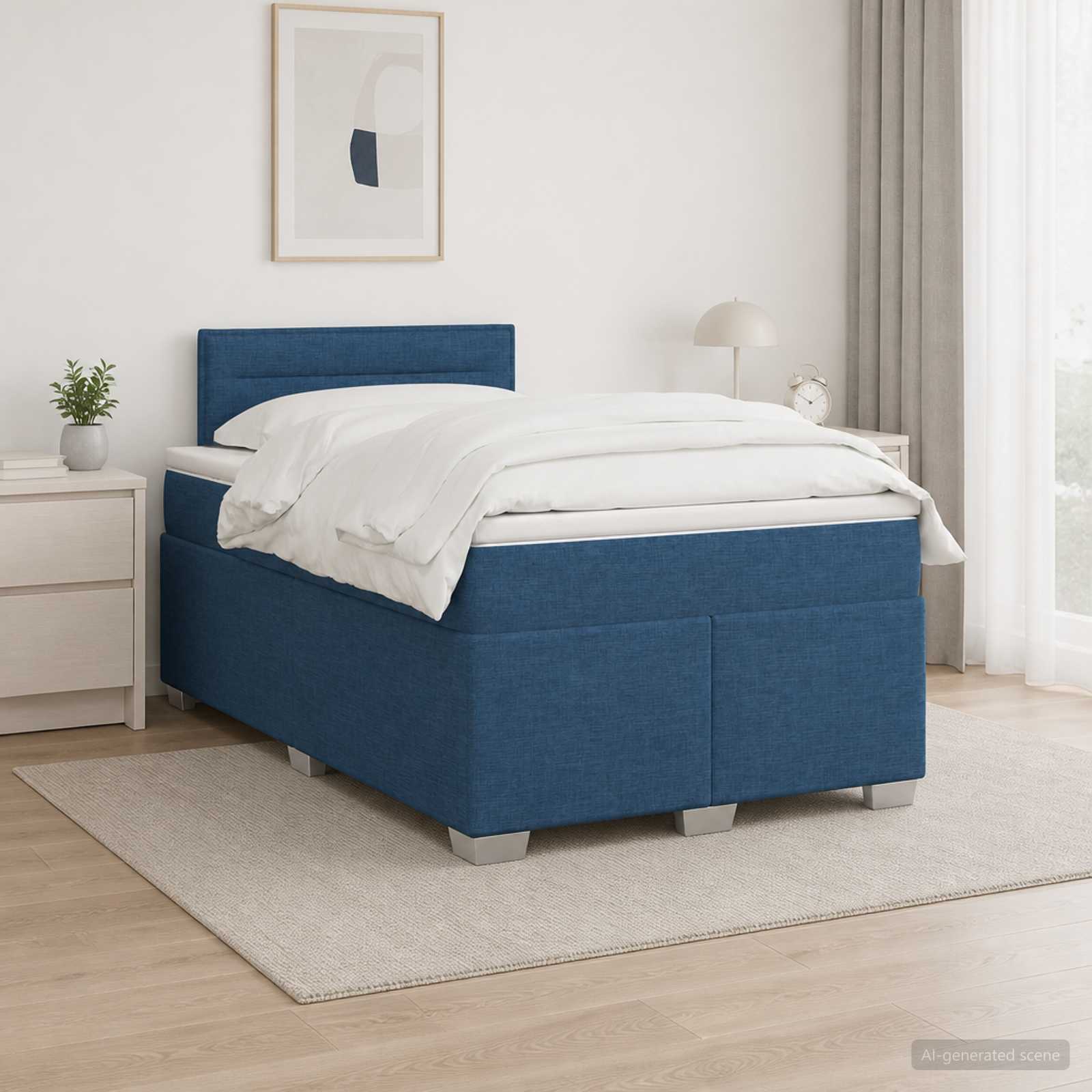 Boxspringbett mit Matratze mit Kopfteil Blau 120 x 200 cm Stoff