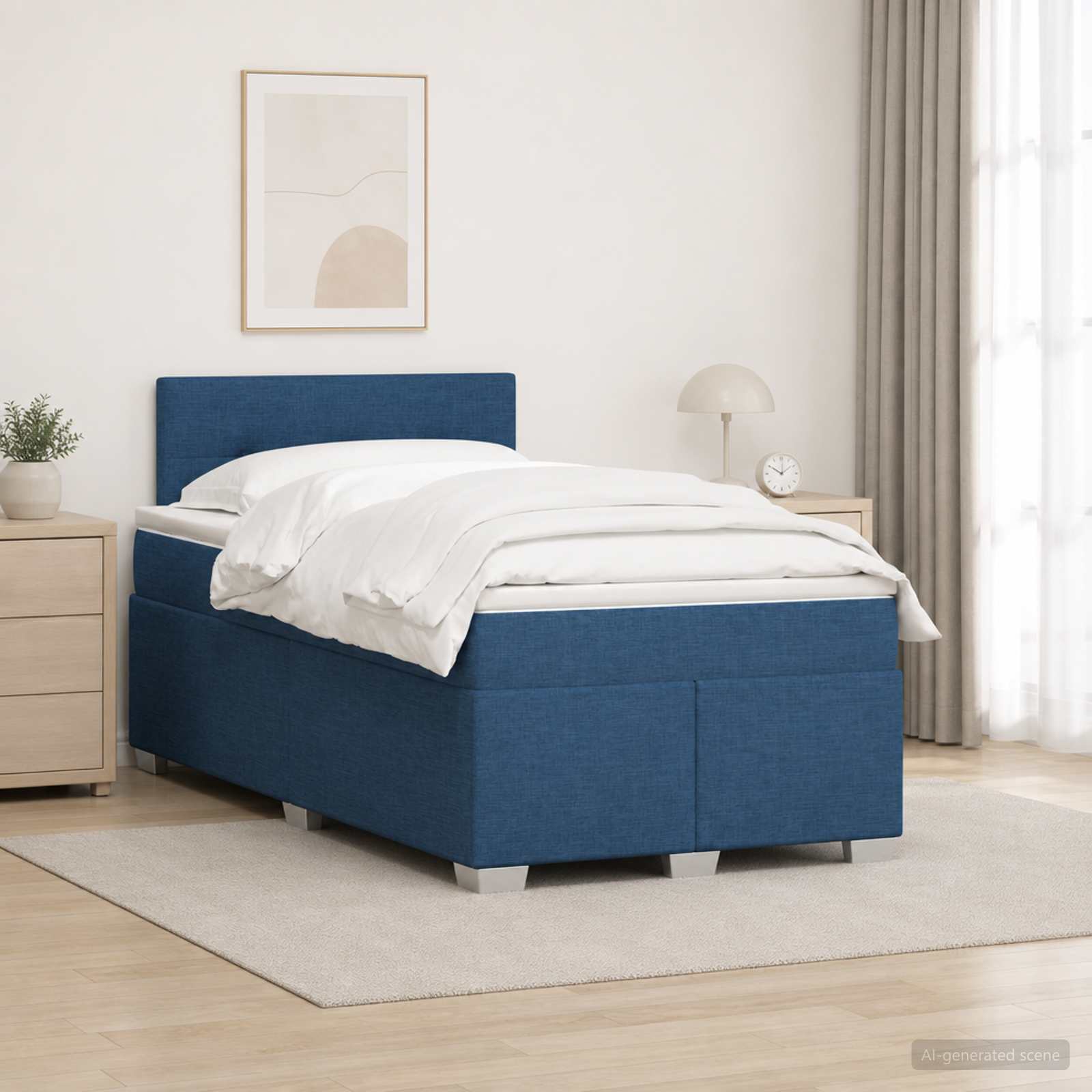 Boxspringbett mit Matratze mit Kopfteil Blau 120 x 200 cm Stoff