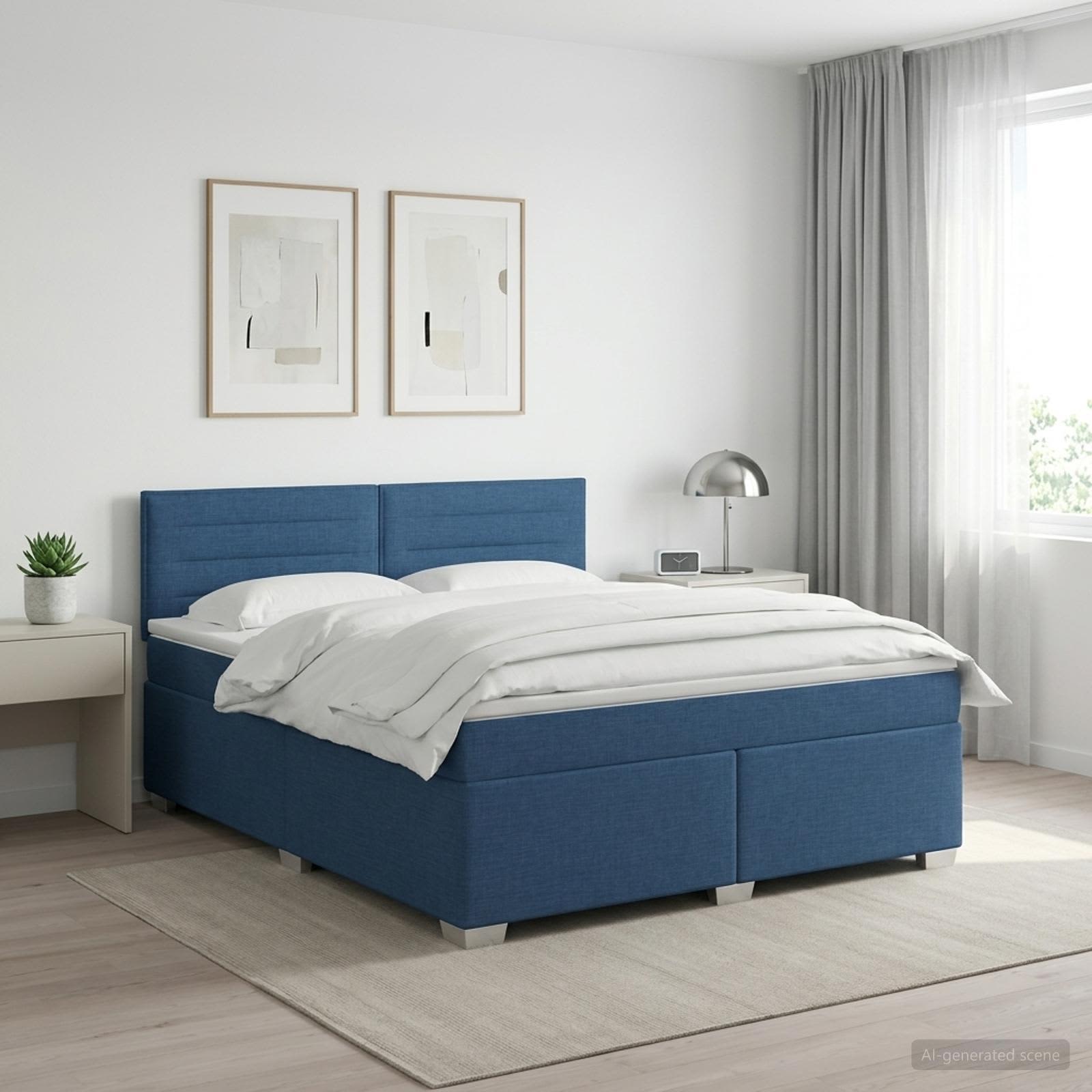 Boxspringbett mit Matratze mit Kopfteil Blau 140 x 200 cm Stoff
