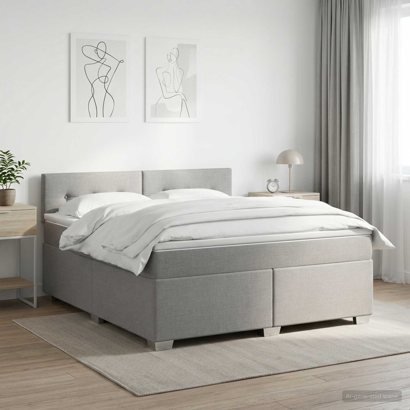 Boxspringbett mit Matratze Hellgrau 140 x 190 cm Stoff