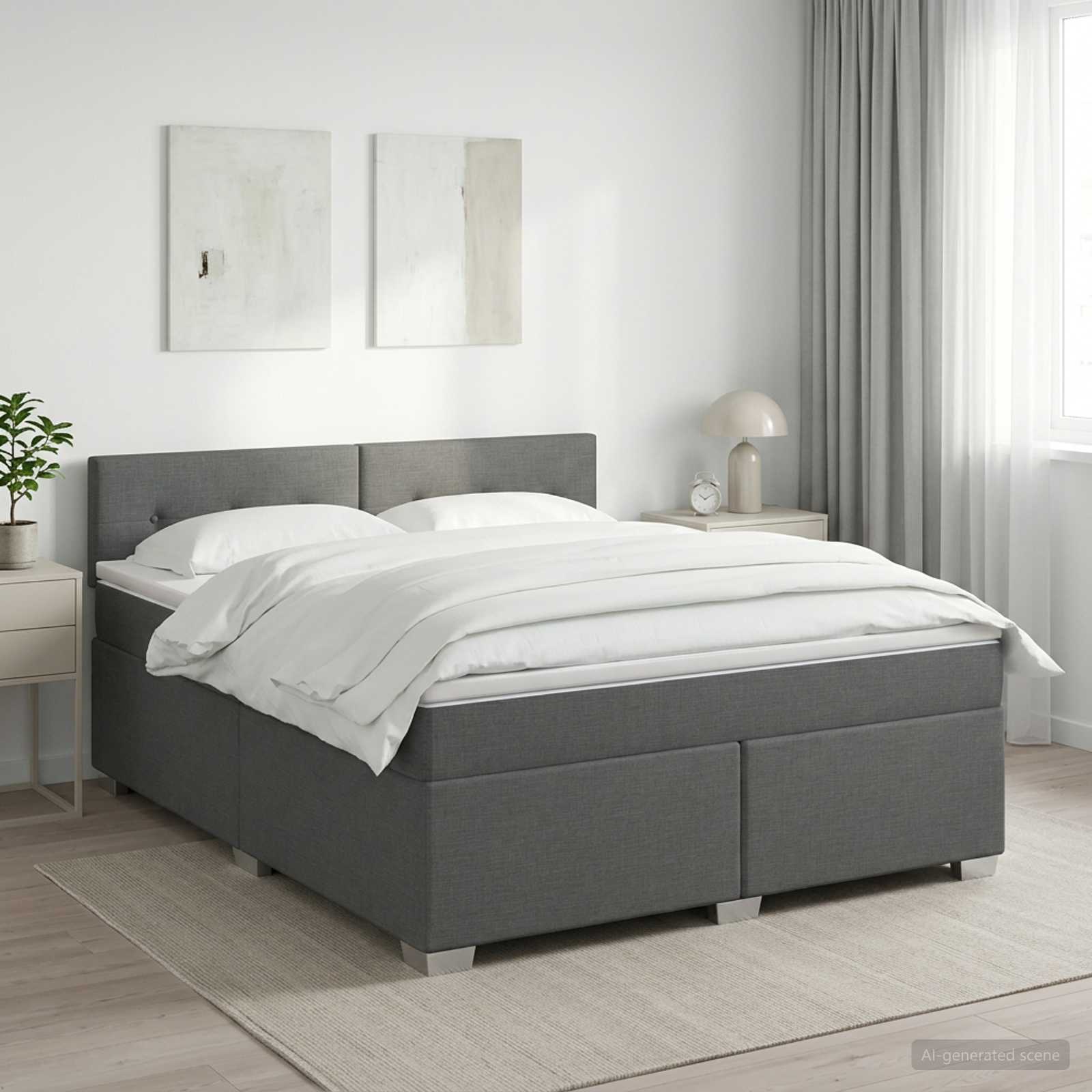 Boxspringbett mit Matratze Dunkelgrau 140 x 190 cm Stoff
