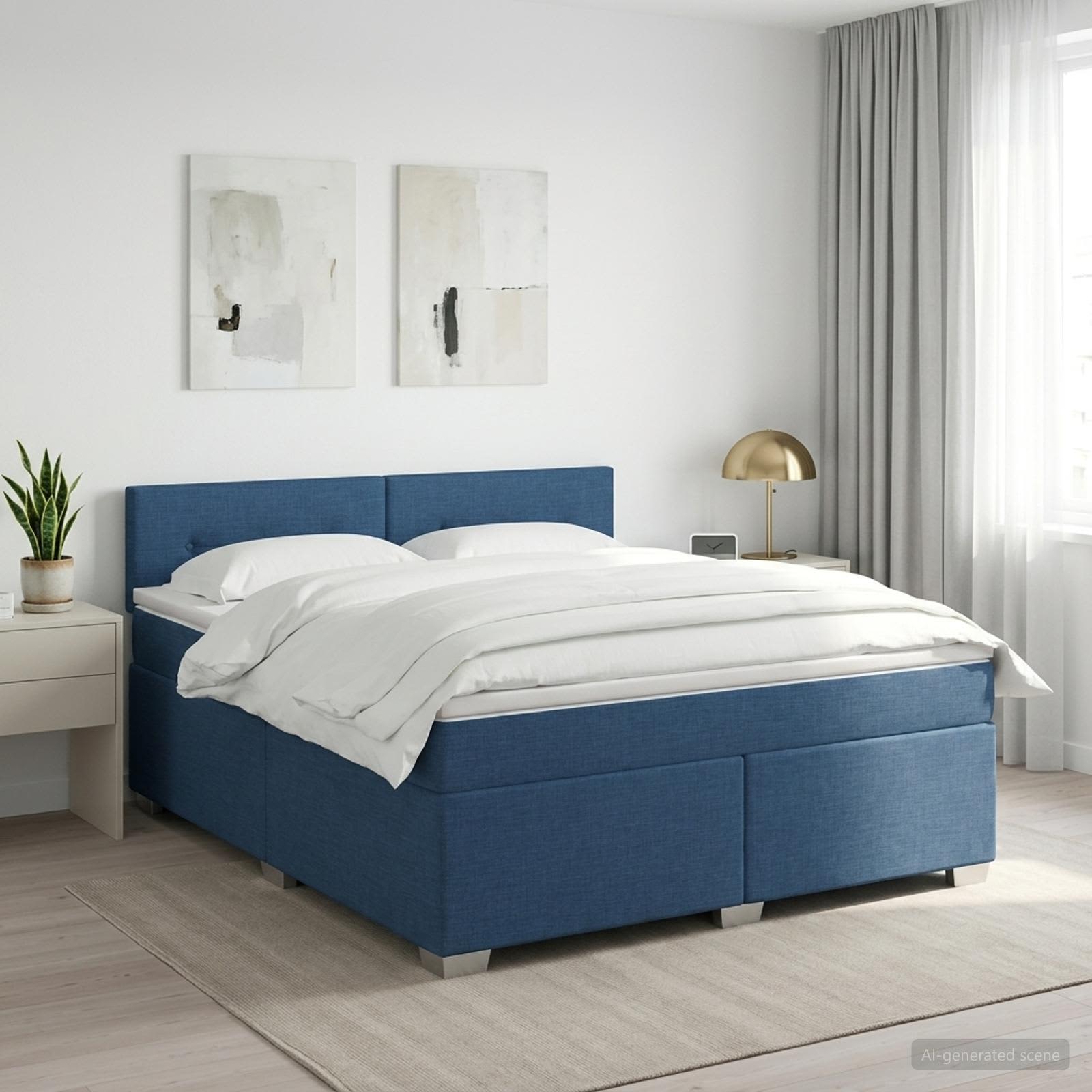 Boxspringbett mit Matratze mit Kopfteil Blau 140 x 200 cm Stoff