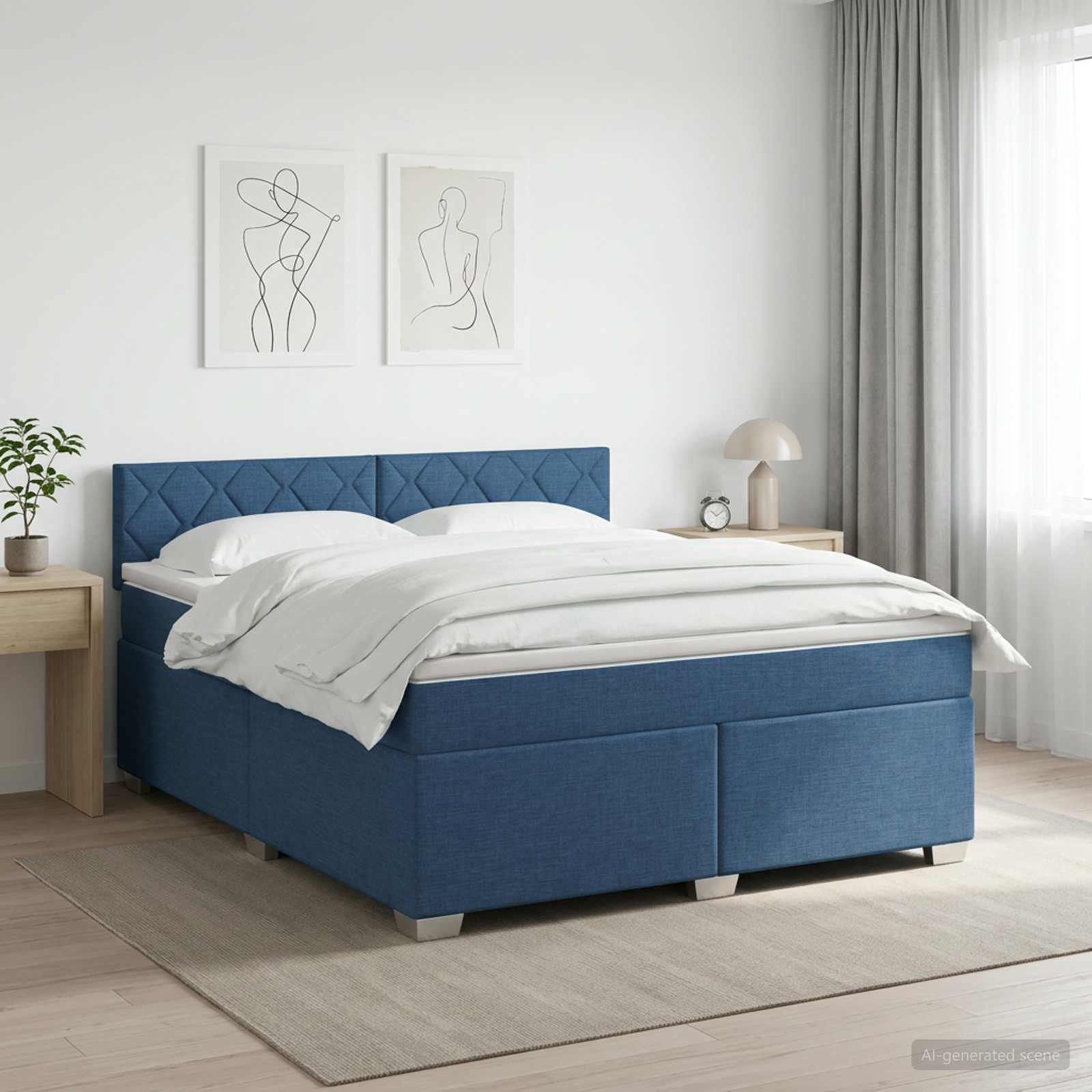 Boxspringbett mit Matratze mit Kopfteil Blau 140 x 200 cm Stoff