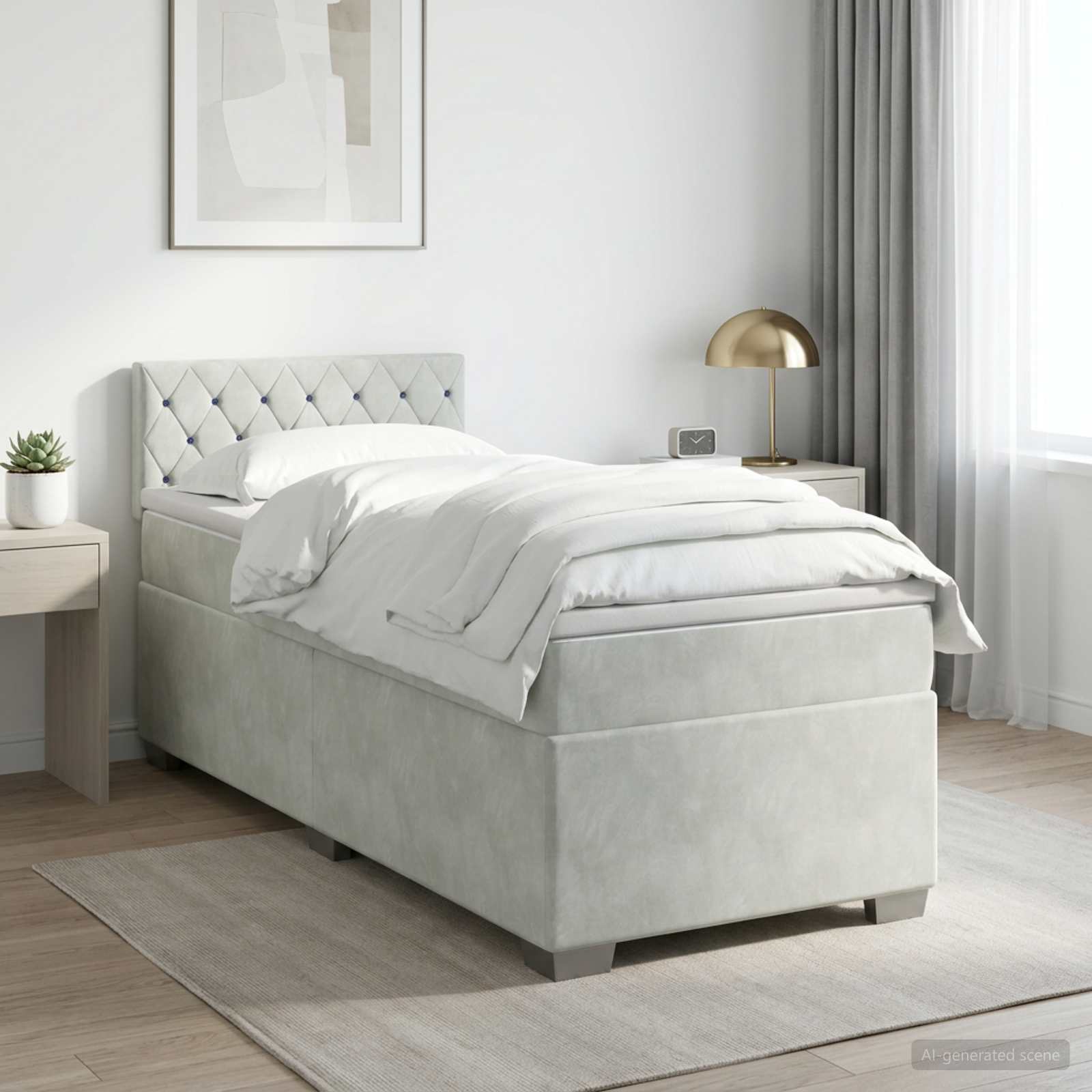 Boxspringbett mit Matratze Hellgrau 80 x 200 cm Samt