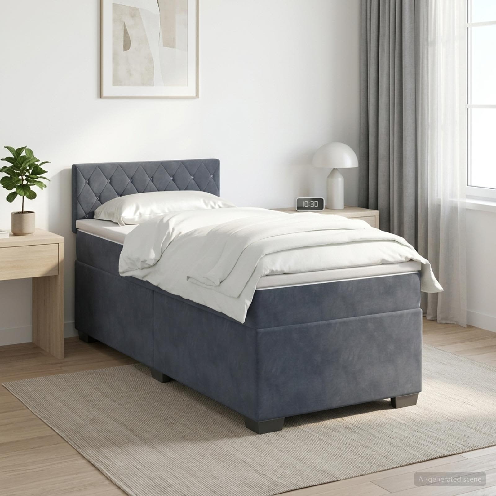 Boxspringbett mit Matratze Dunkelgrau 90 x 190 cm Samt