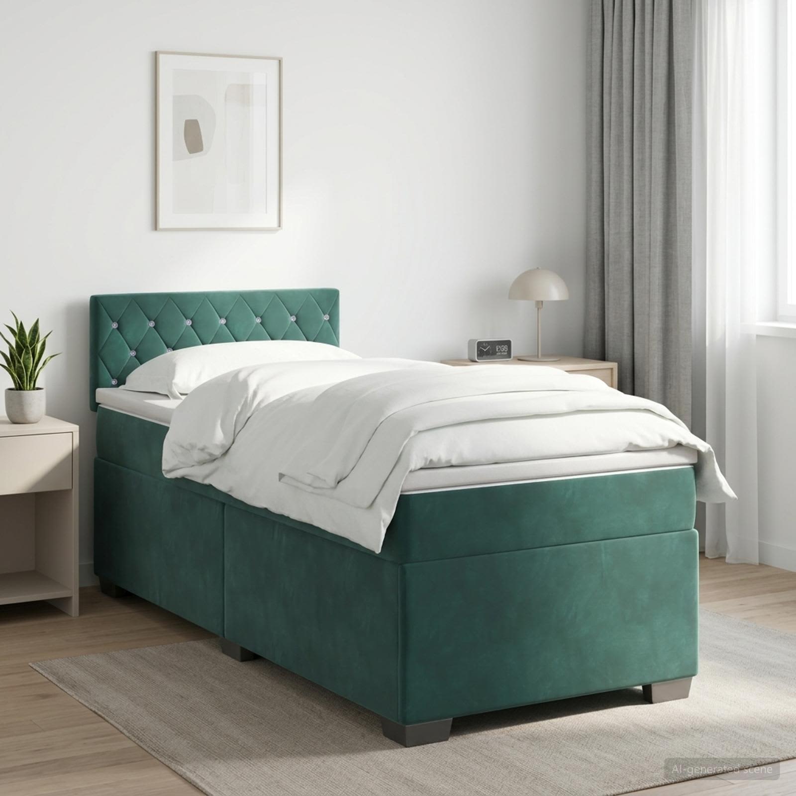 Boxspringbett mit Matratze Dunkelgrün 80 x 200 cm Samt