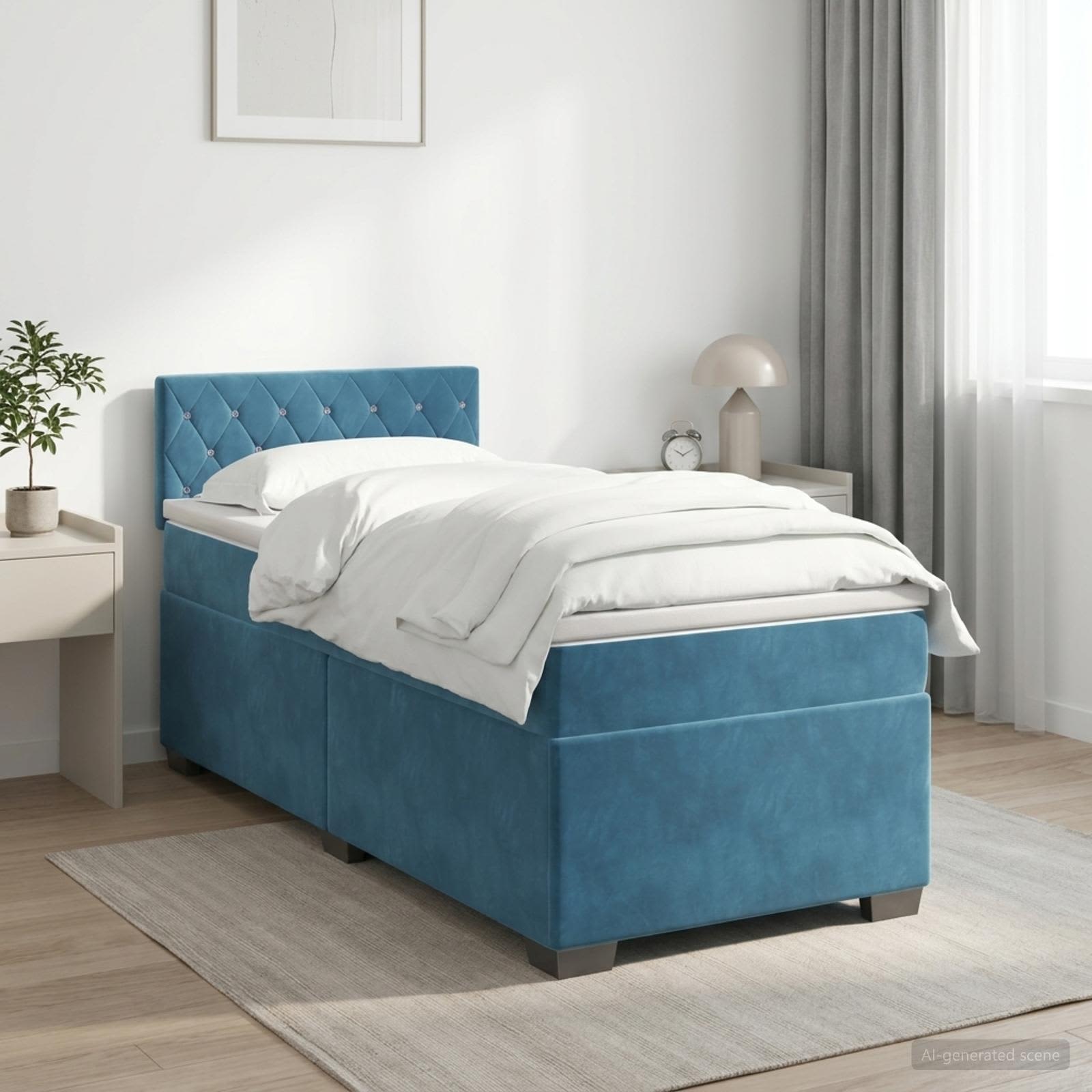 Boxspringbett mit Matratze Dunkelblau 80 x 200 cm Samt