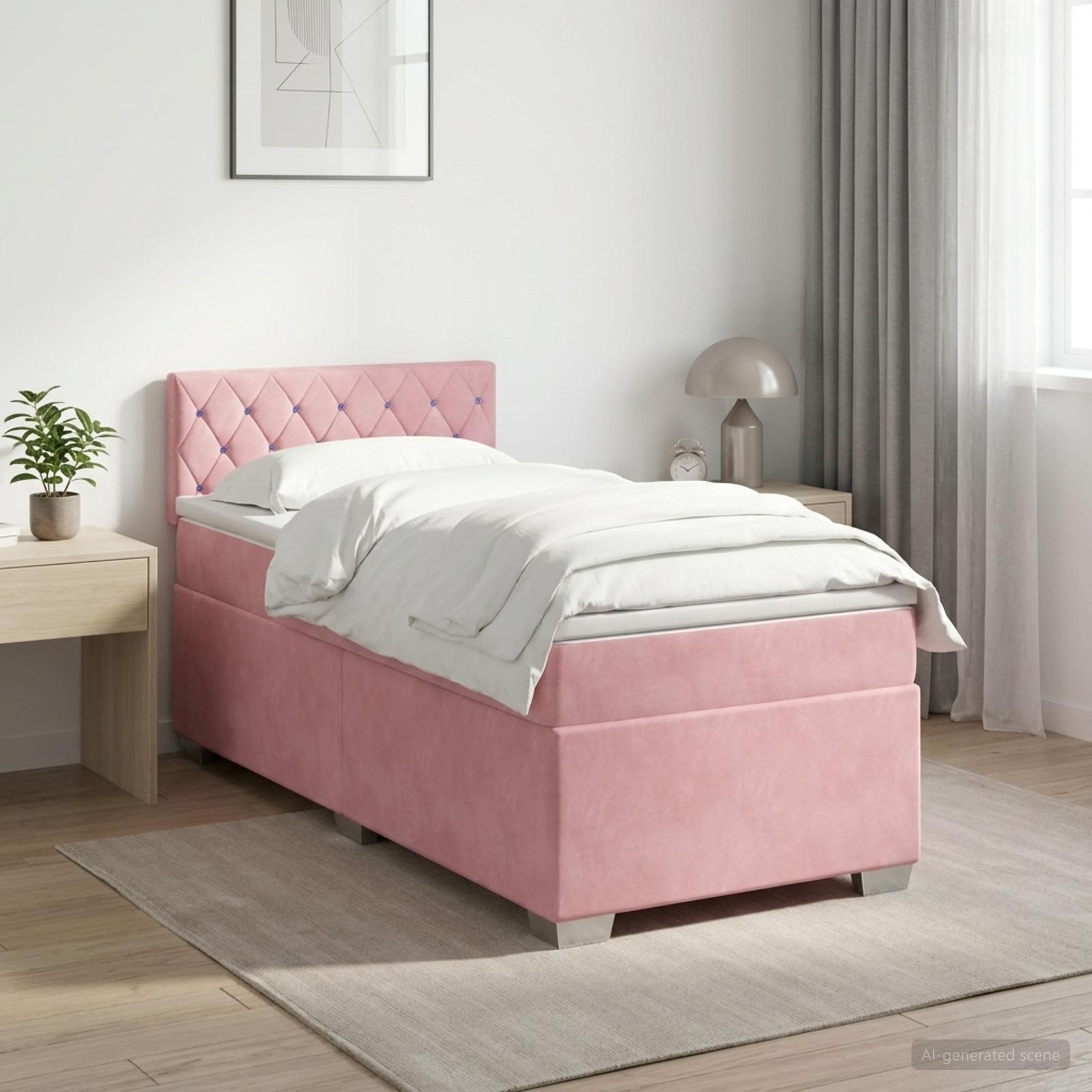 Boxspringbett mit Matratze mit Kopfteil Rosa 80 x 200 cm Samt