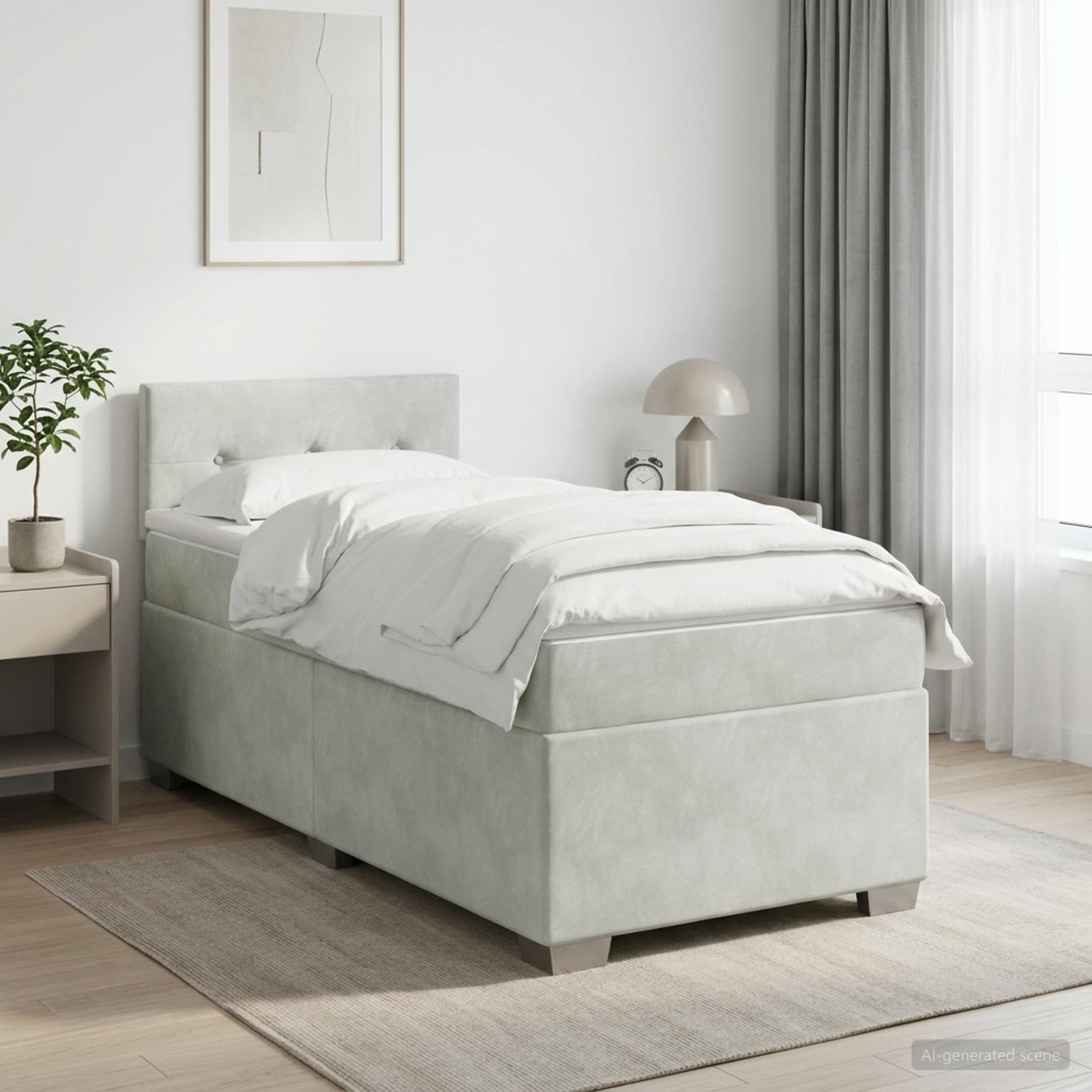 Boxspringbett mit Matratze Hellgrau 80 x 200 cm Samt
