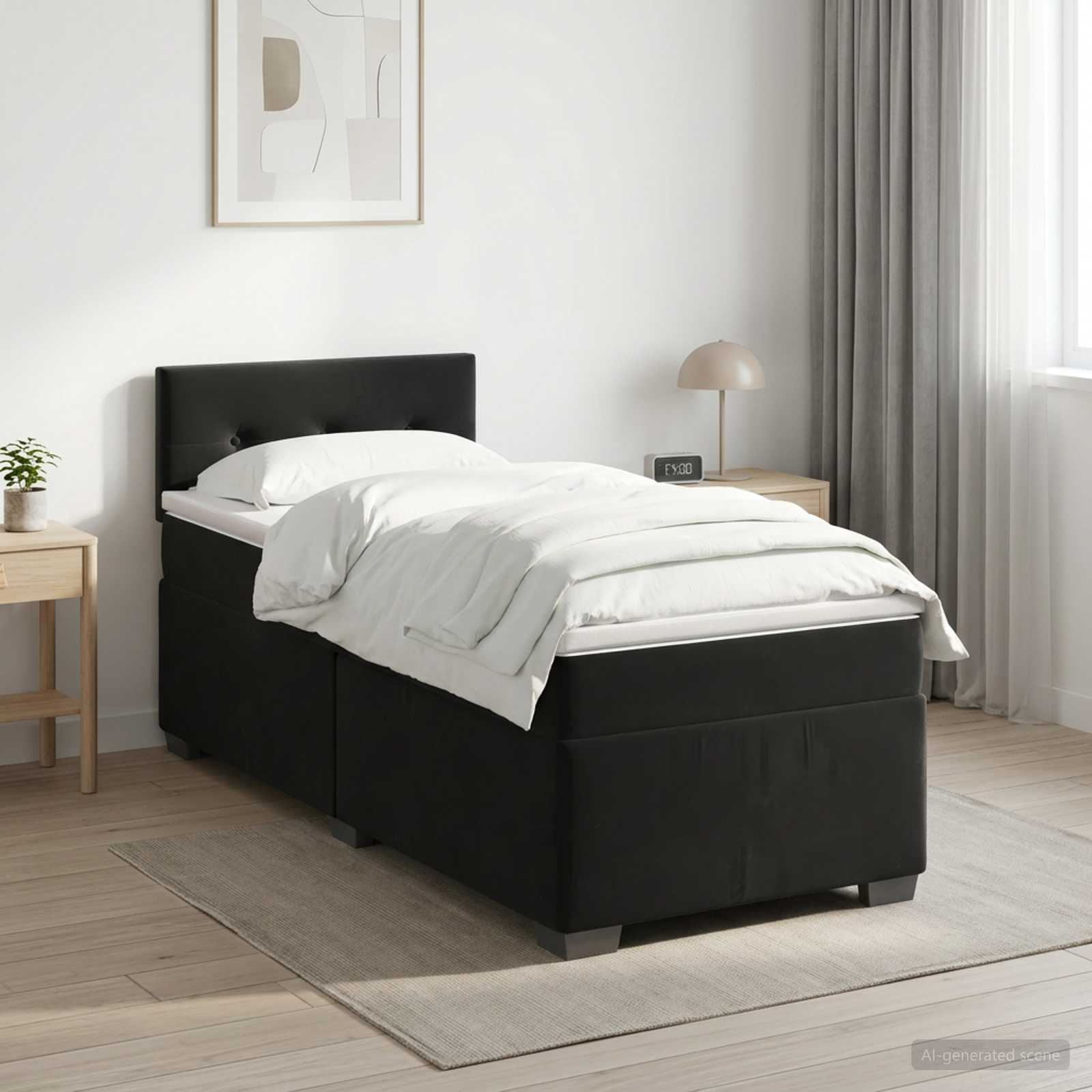 Boxspringbett mit Matratze Schwarz 90 x 200 cm Samt