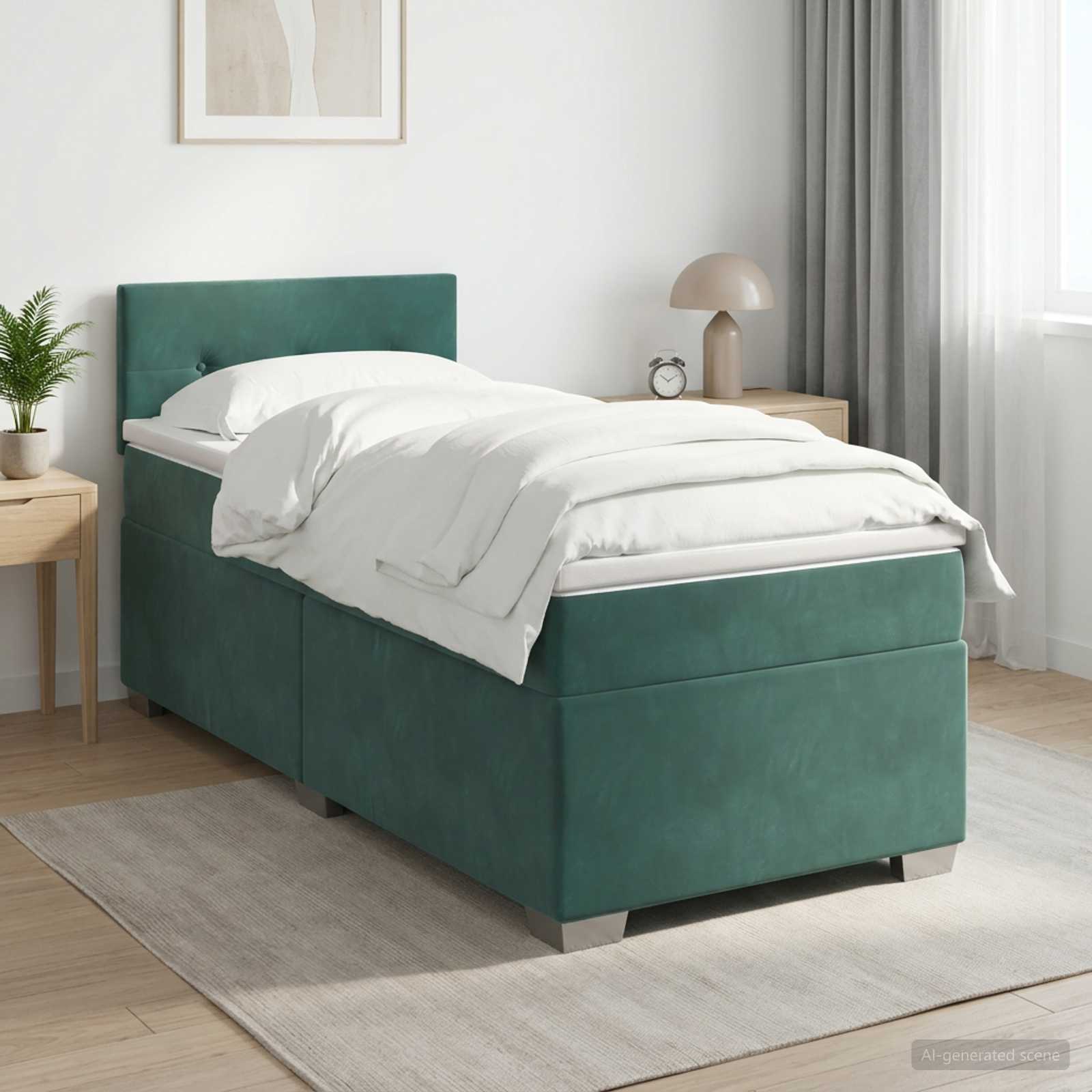 Boxspringbett mit Matratze Dunkelgrün 90 x 200 cm Samt