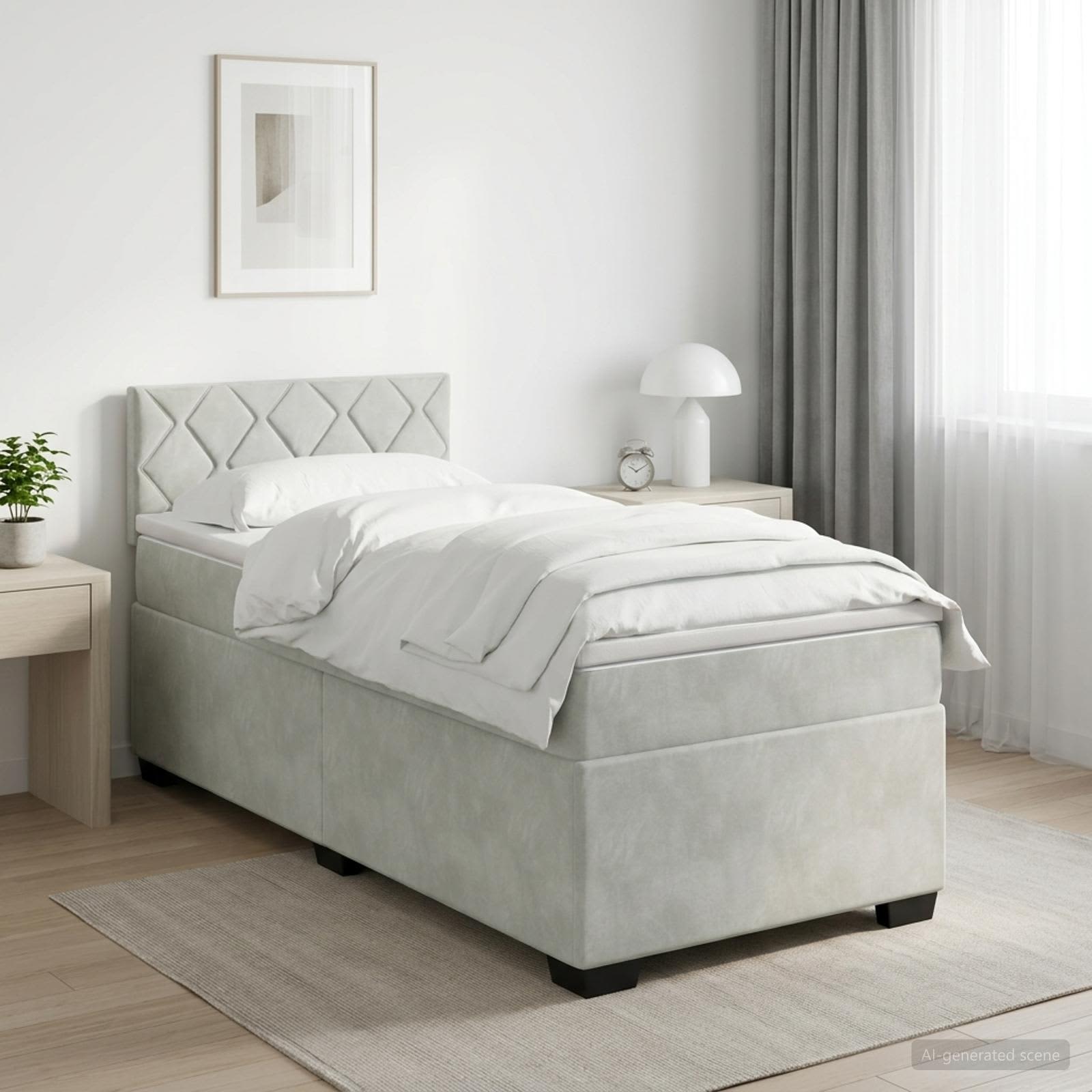 Boxspringbett mit Matratze Hellgrau 90 x 200 cm Samt