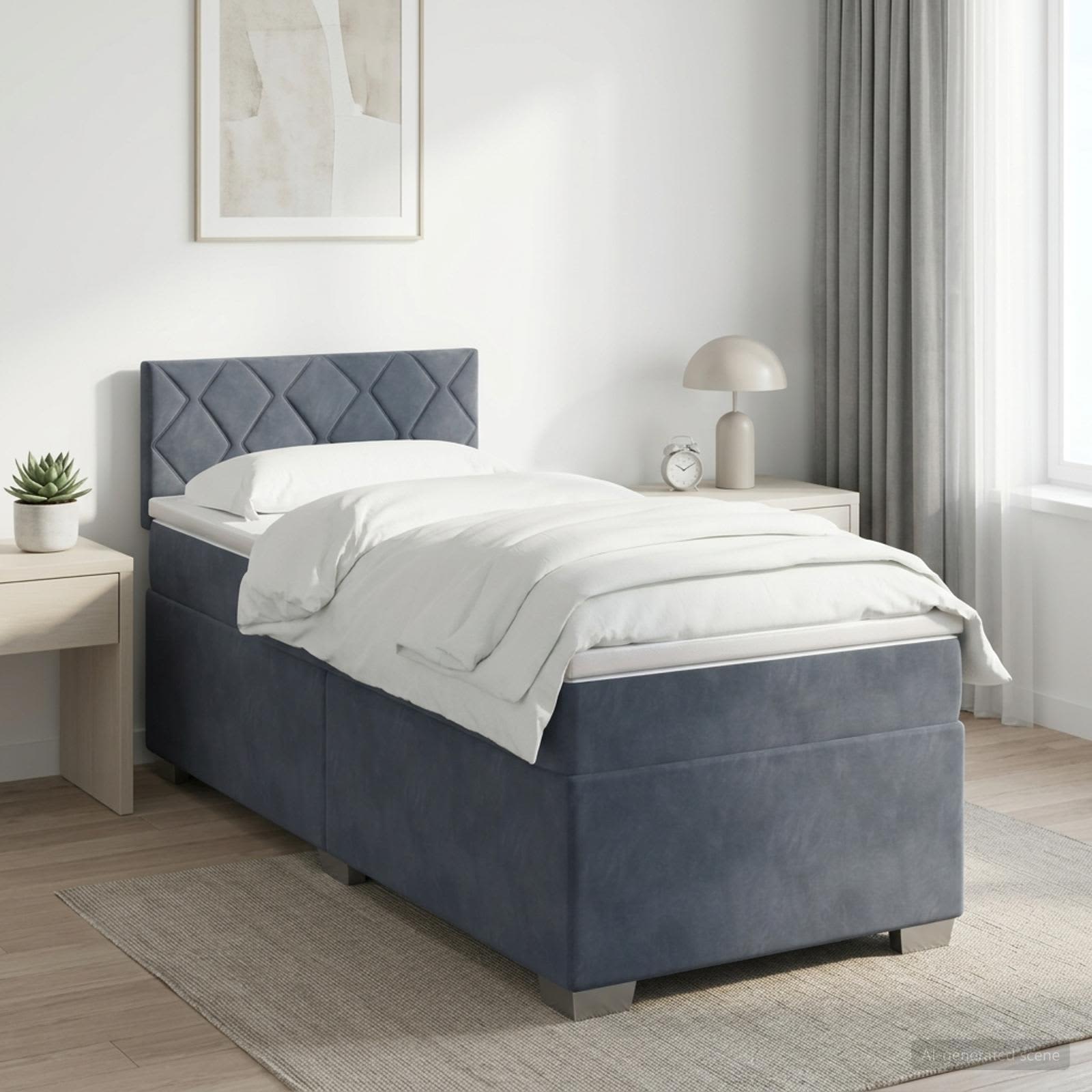 Boxspringbett mit Matratze Dunkelgrau 100 x 200 cm Samt