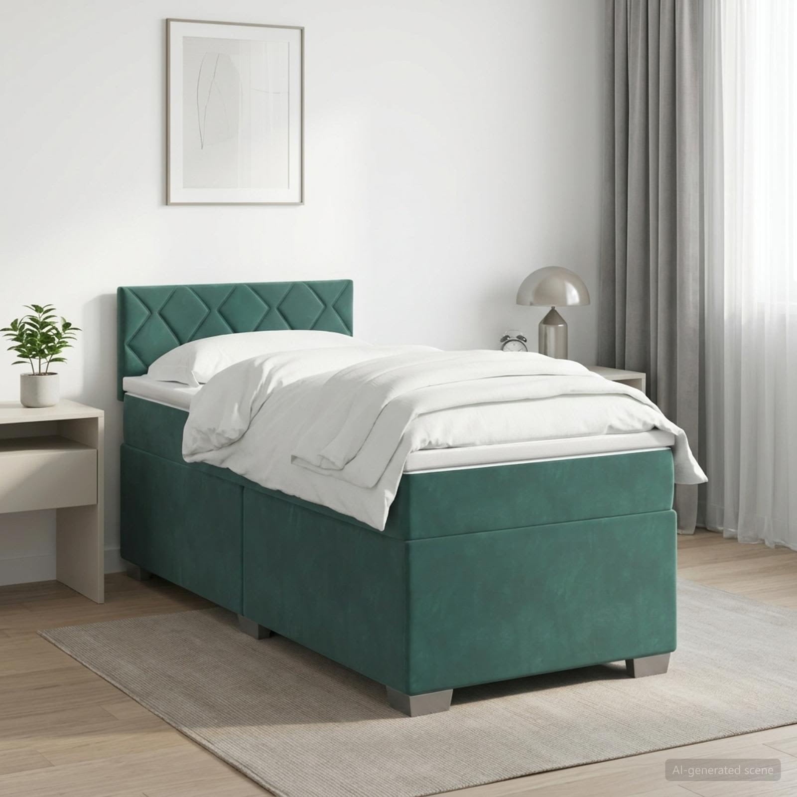 Boxspringbett mit Matratze Dunkelgrün 80 x 200 cm Samt