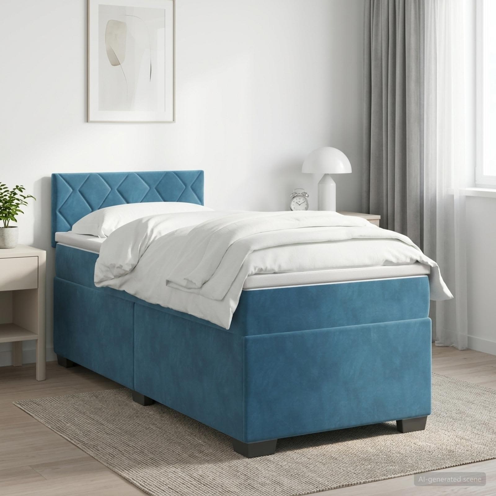 Boxspringbett mit Matratze Dunkelblau 90 x 200 cm Samt